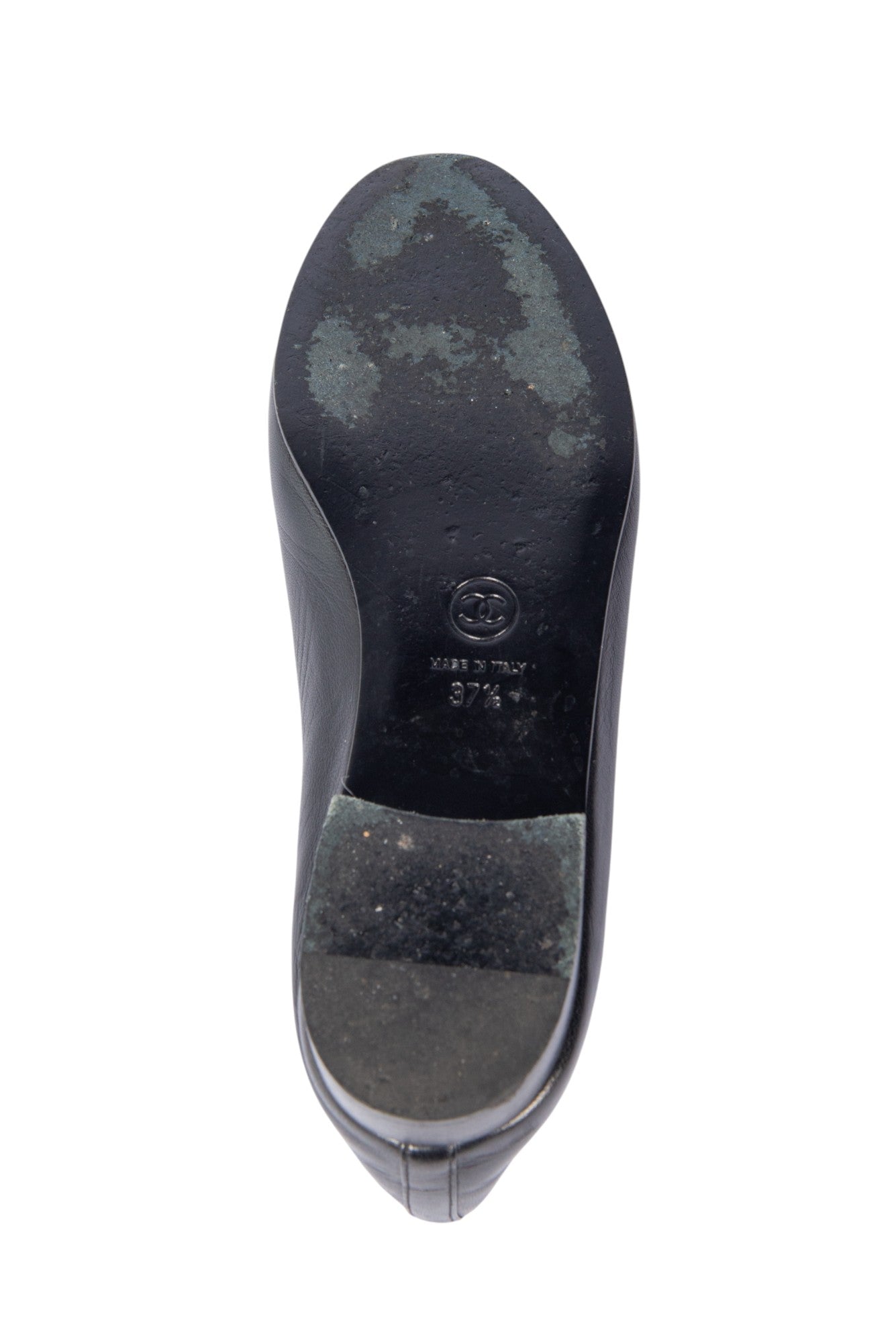CHANEL Black Leather CC Logo Ballet Flats Size 37.5
