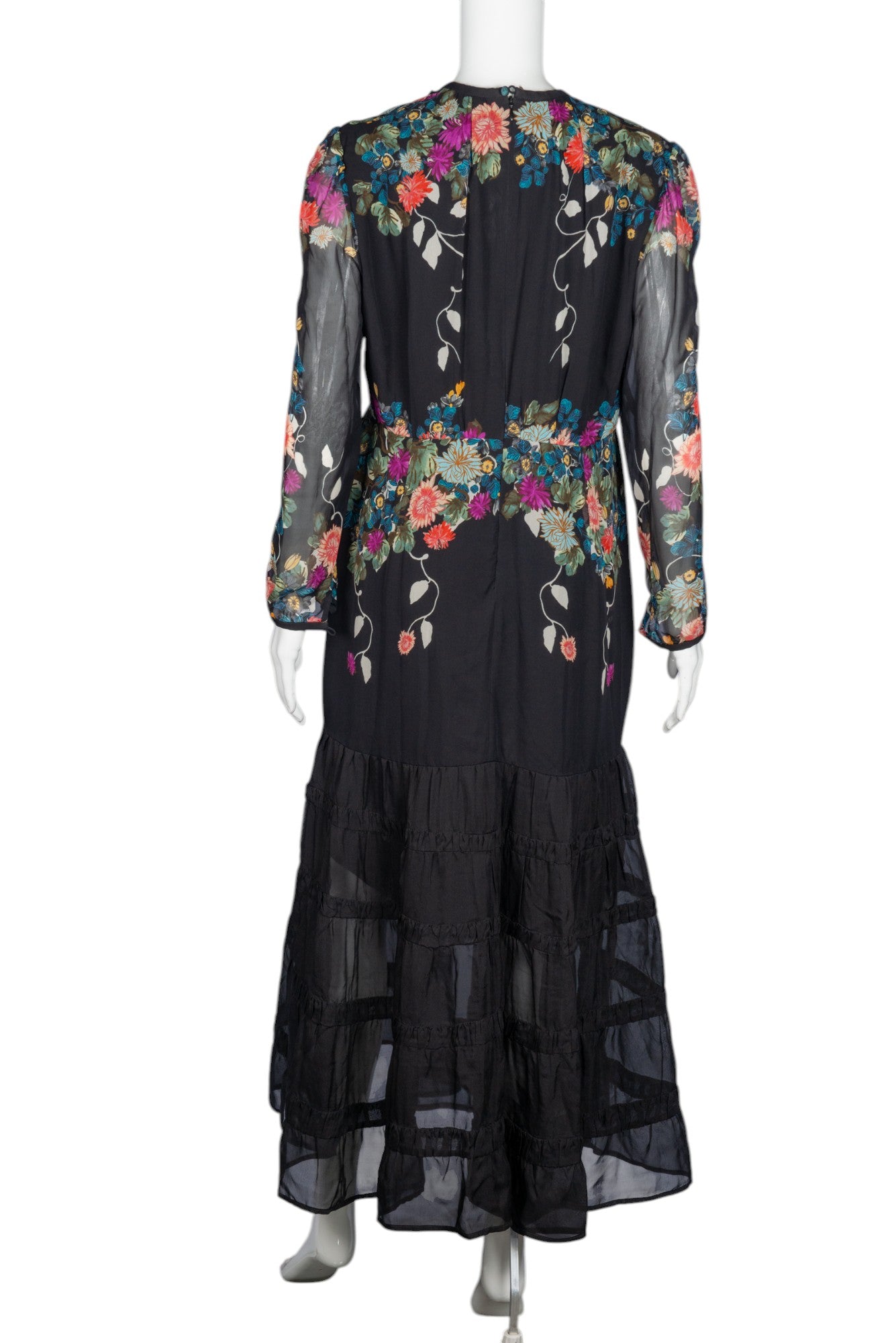 SALONI Black Floral Silk Long Dress Size M
