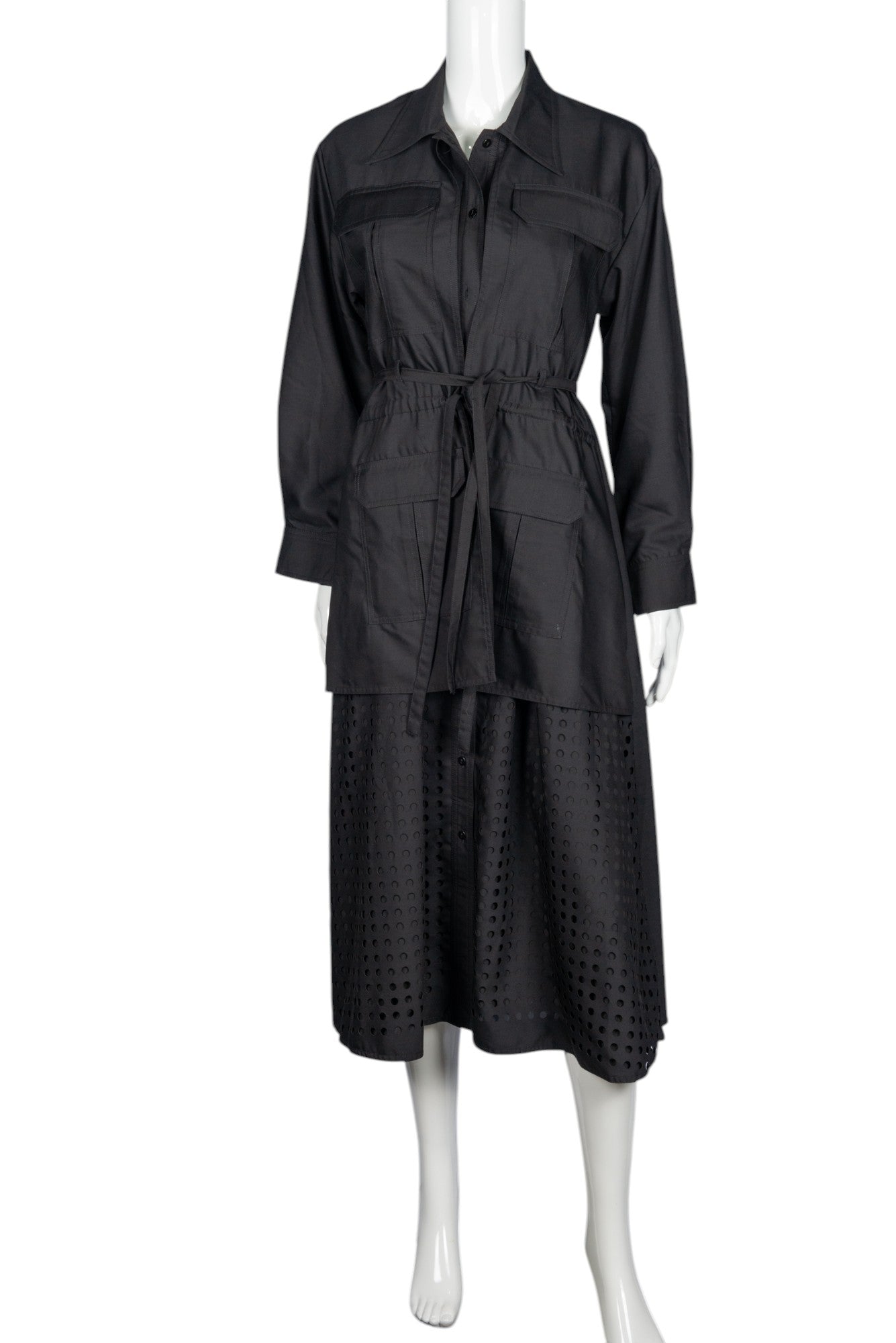 LOVEBIRDS Black Belted Midi Shirt Dress Size M