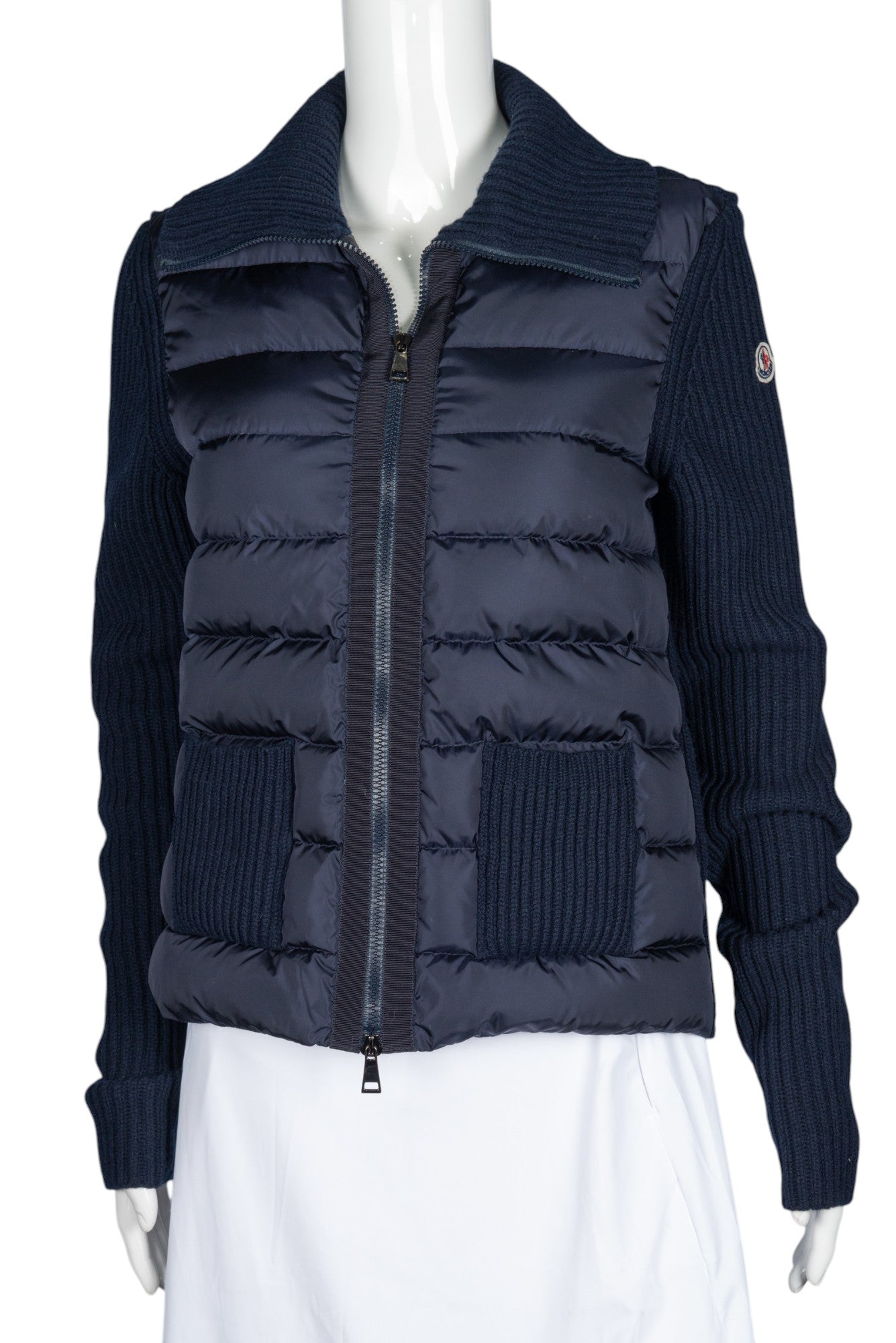 MONCLER Navy Knit Down Jacket Size M