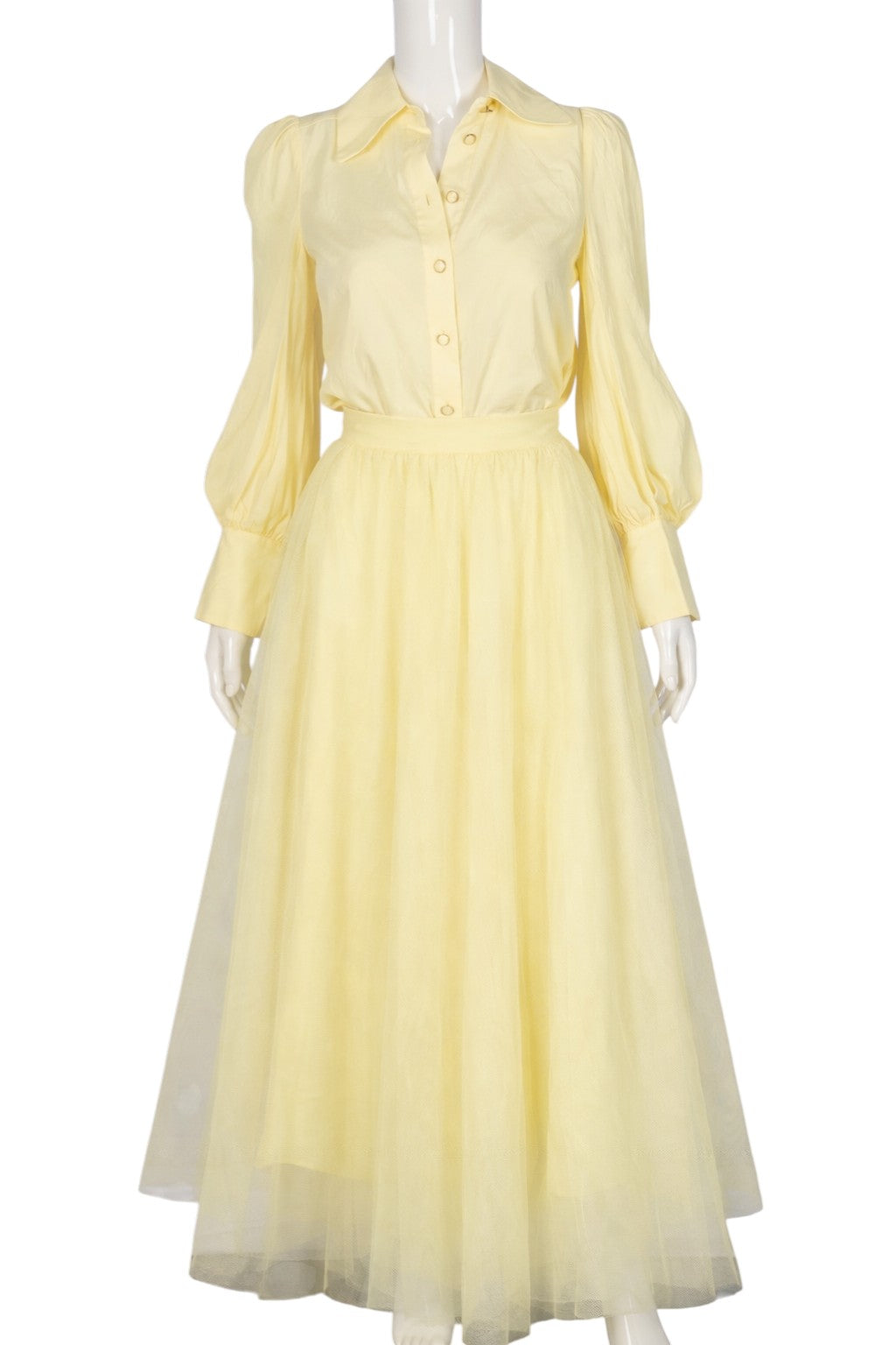 ZIMMERMANN Yellow Silk Button Up Blouse & Tulle Skirt Set Size XS