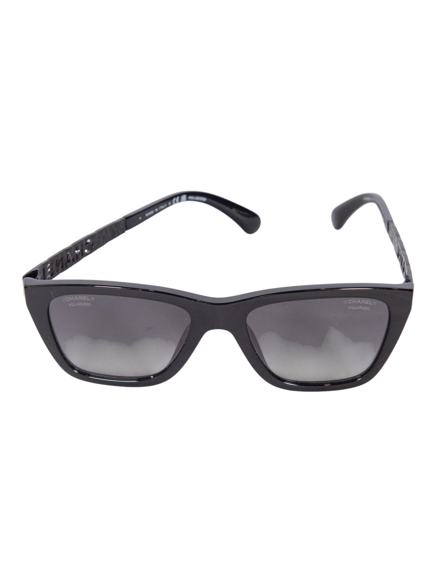 CHANEL Black Acetate Rectangular Logo Polarized Sunglasses