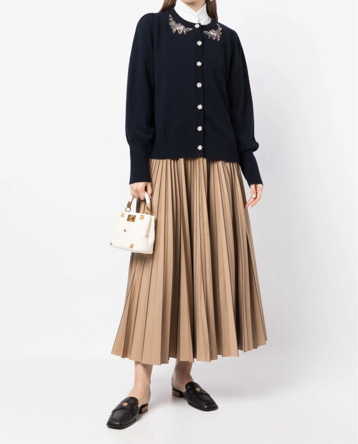 ERDEM Pleated Wool Midi Skirt Size XS