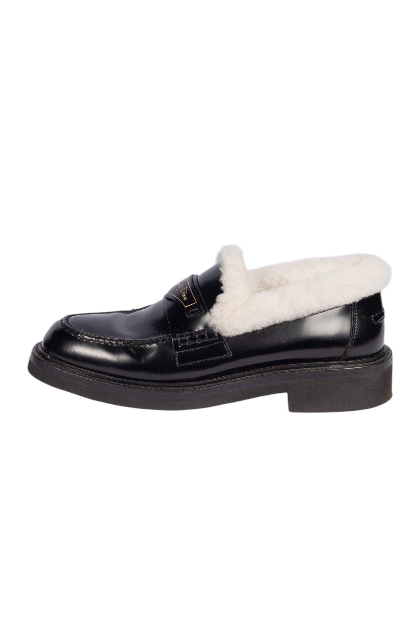 CHRISTIAN DIOR Leather Shearling Loafers Size 38.5