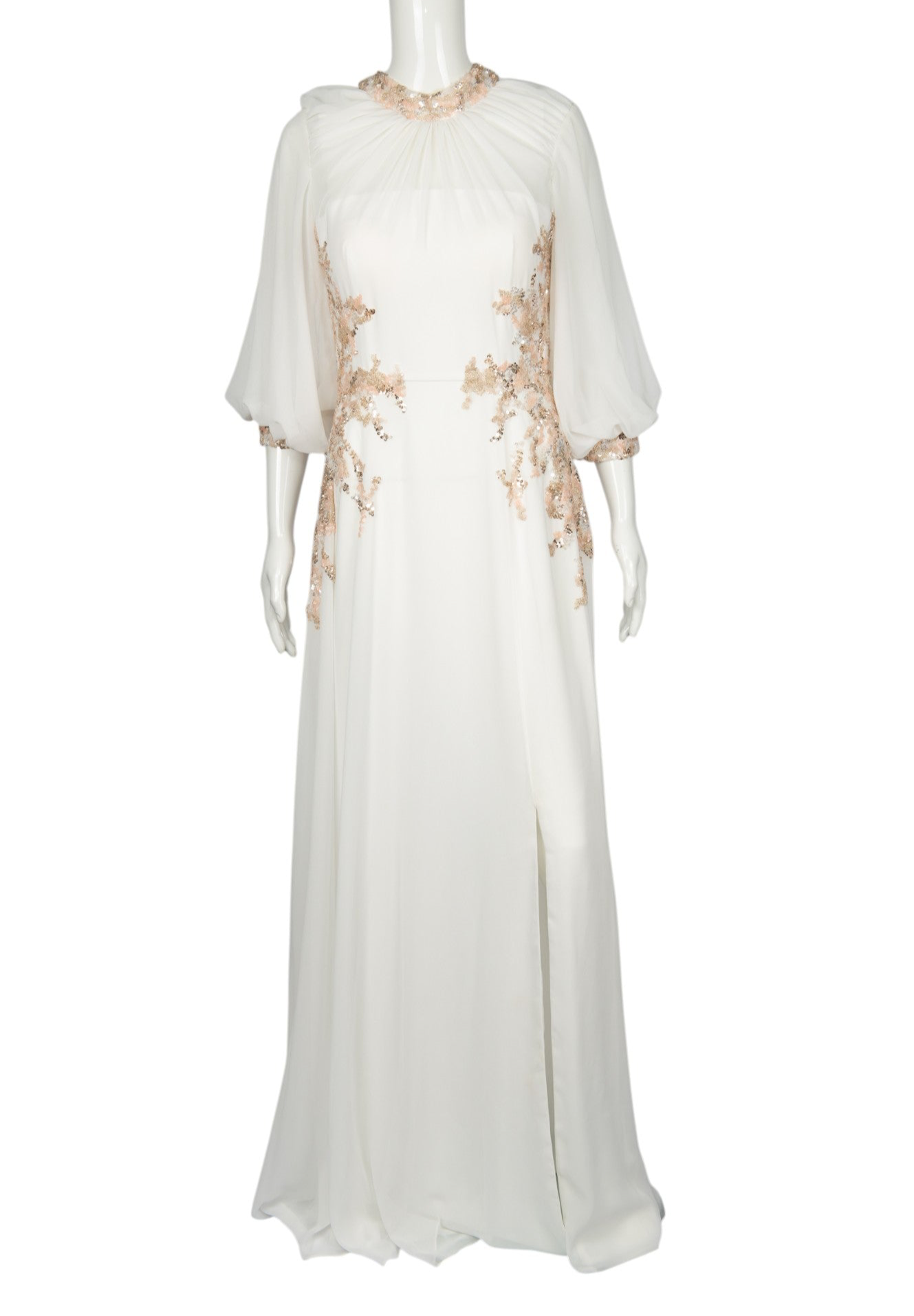 SAIID KOBEISY White Crepe Georgette Beaded Gown Size M