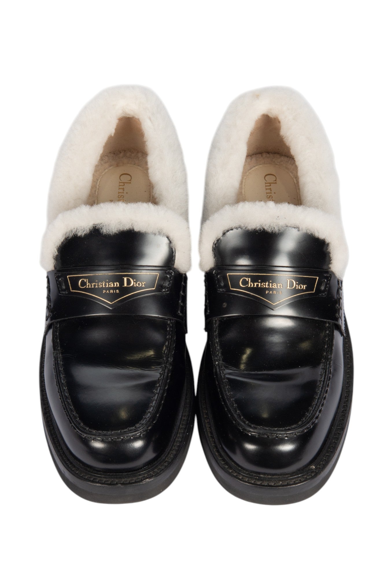 CHRISTIAN DIOR Leather Shearling Loafers Size 38.5