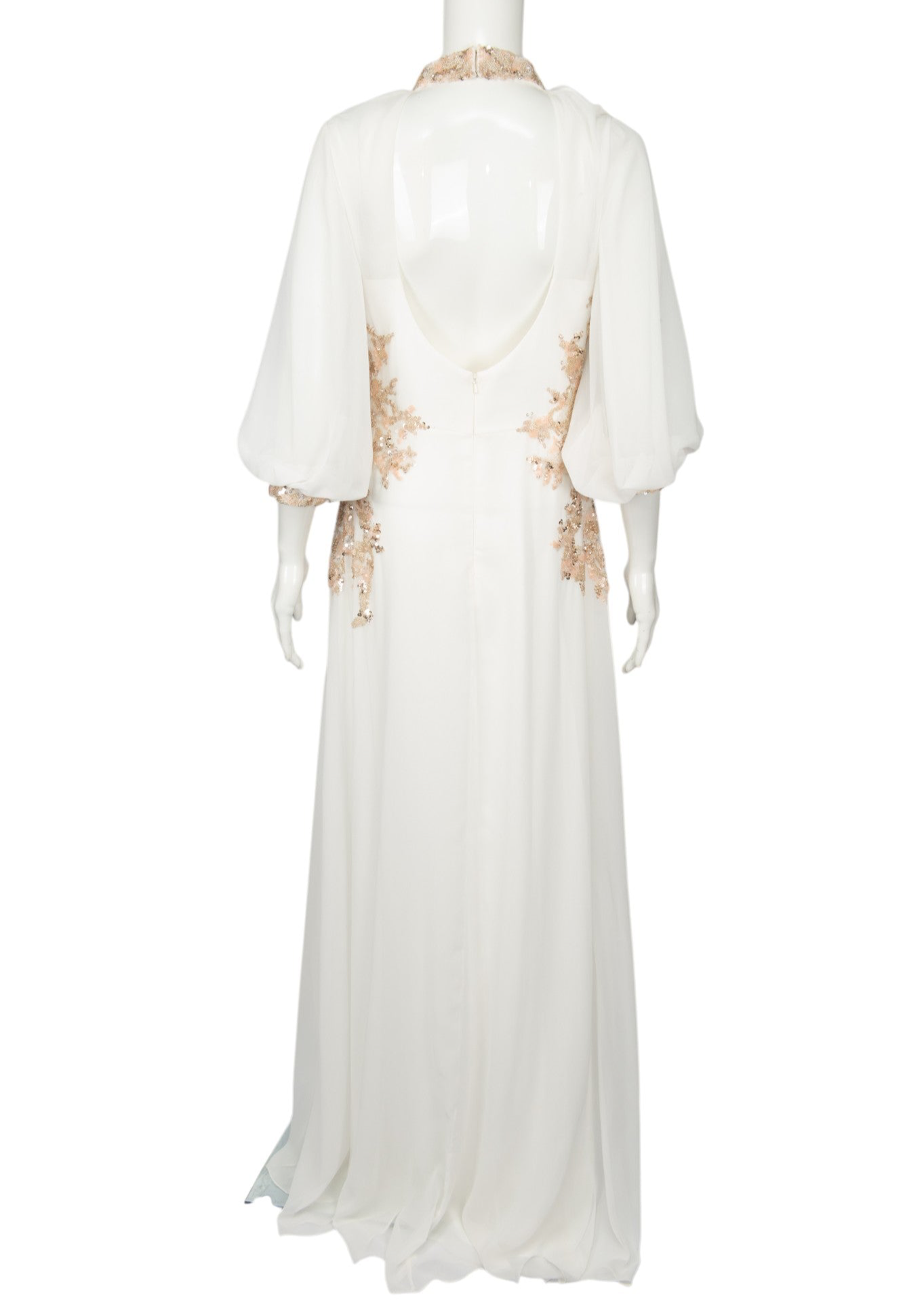 SAIID KOBEISY White Crepe Georgette Beaded Gown Size M