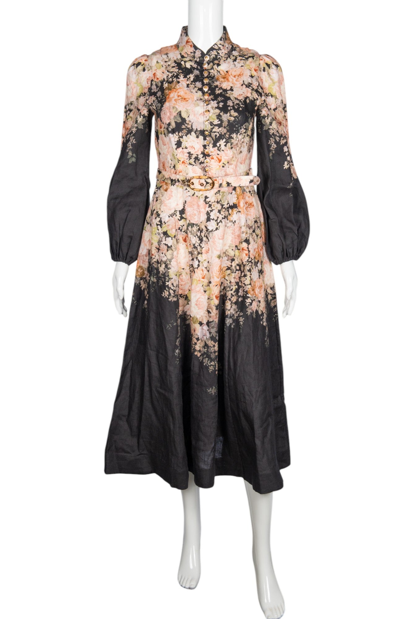 ZIMMERMANN Floral Linen Belted Midi Dress Size XS