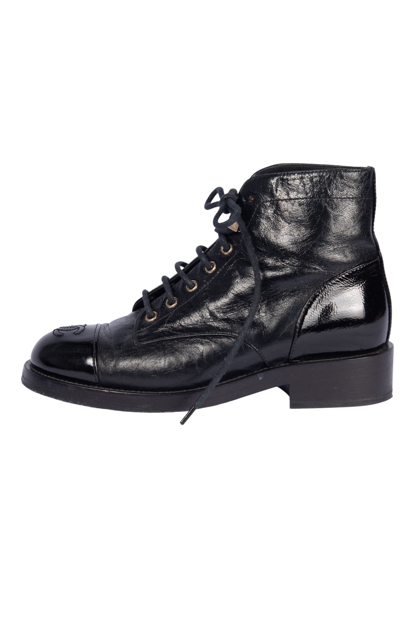 CHANEL Black Leather Boots Size 37.5