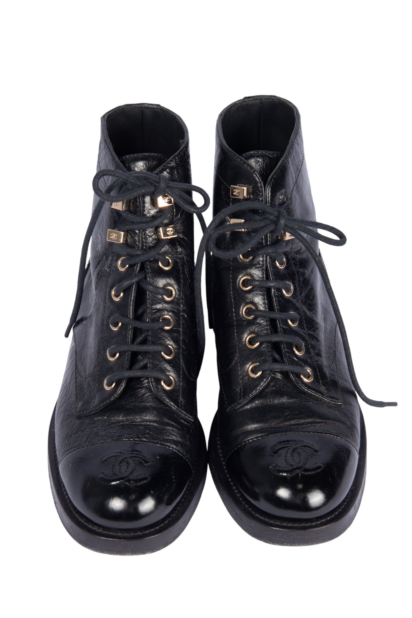 CHANEL Black Leather Boots Size 37.5