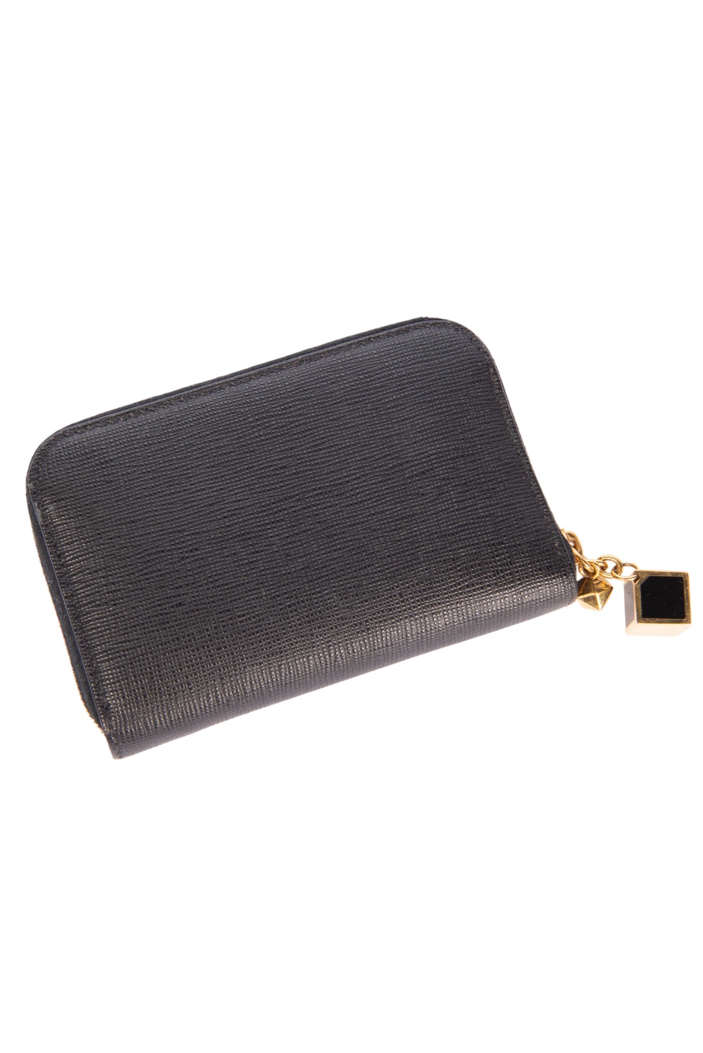 FENDI Black Leather Small Zipper Coin Wallet