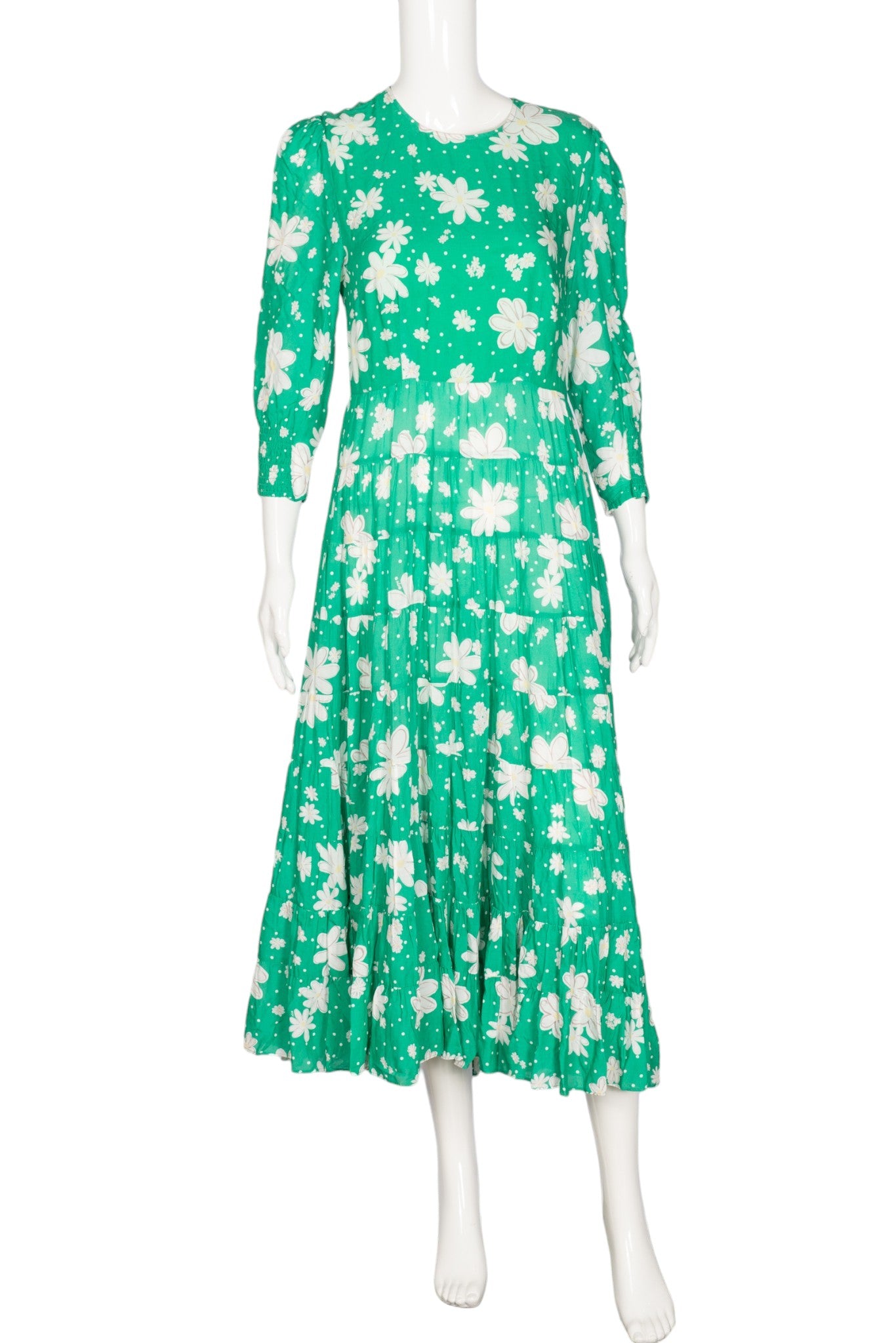 RIXO Green Floral Tiered Maxi Dress Size M
