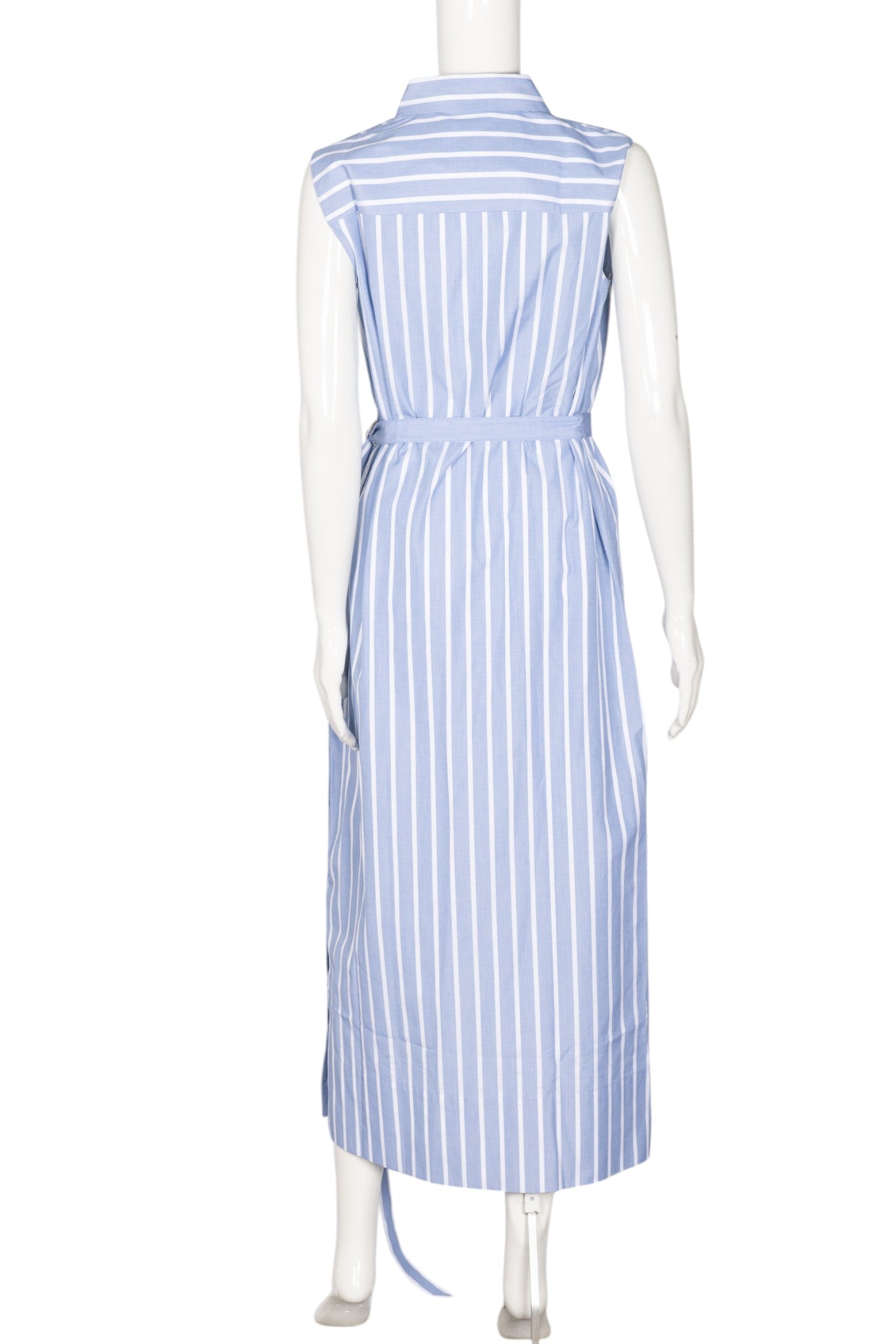 AKRIS PUNTO Blue Striped Cotton Belted Midi Shirtdress Size M