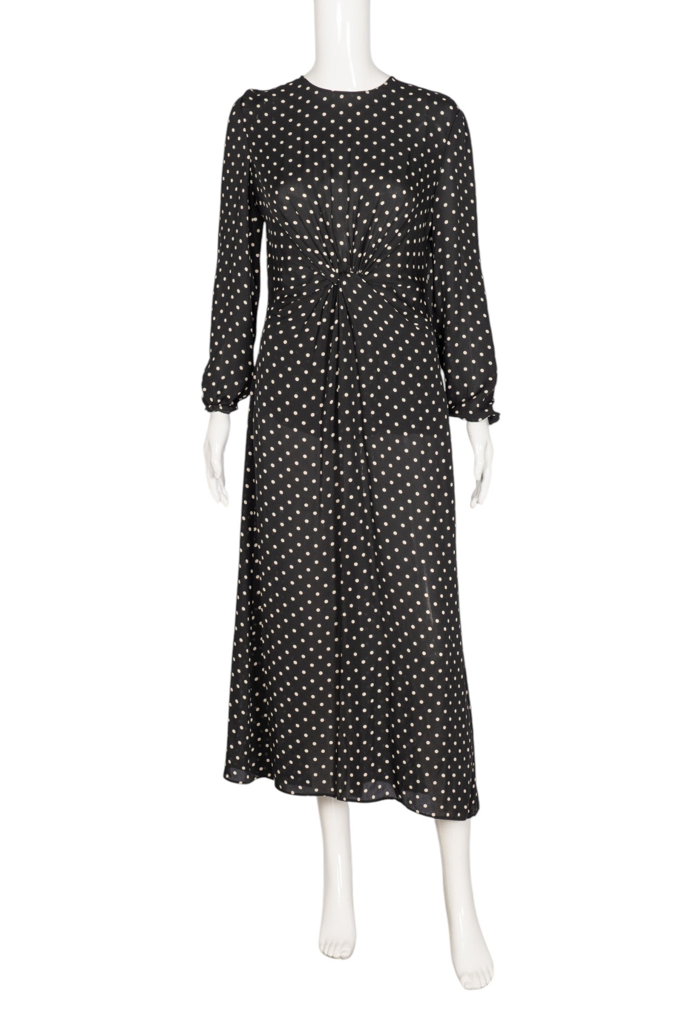 VALENTINO Polka Dot Print Twist Front Silk Midi Dress Size M