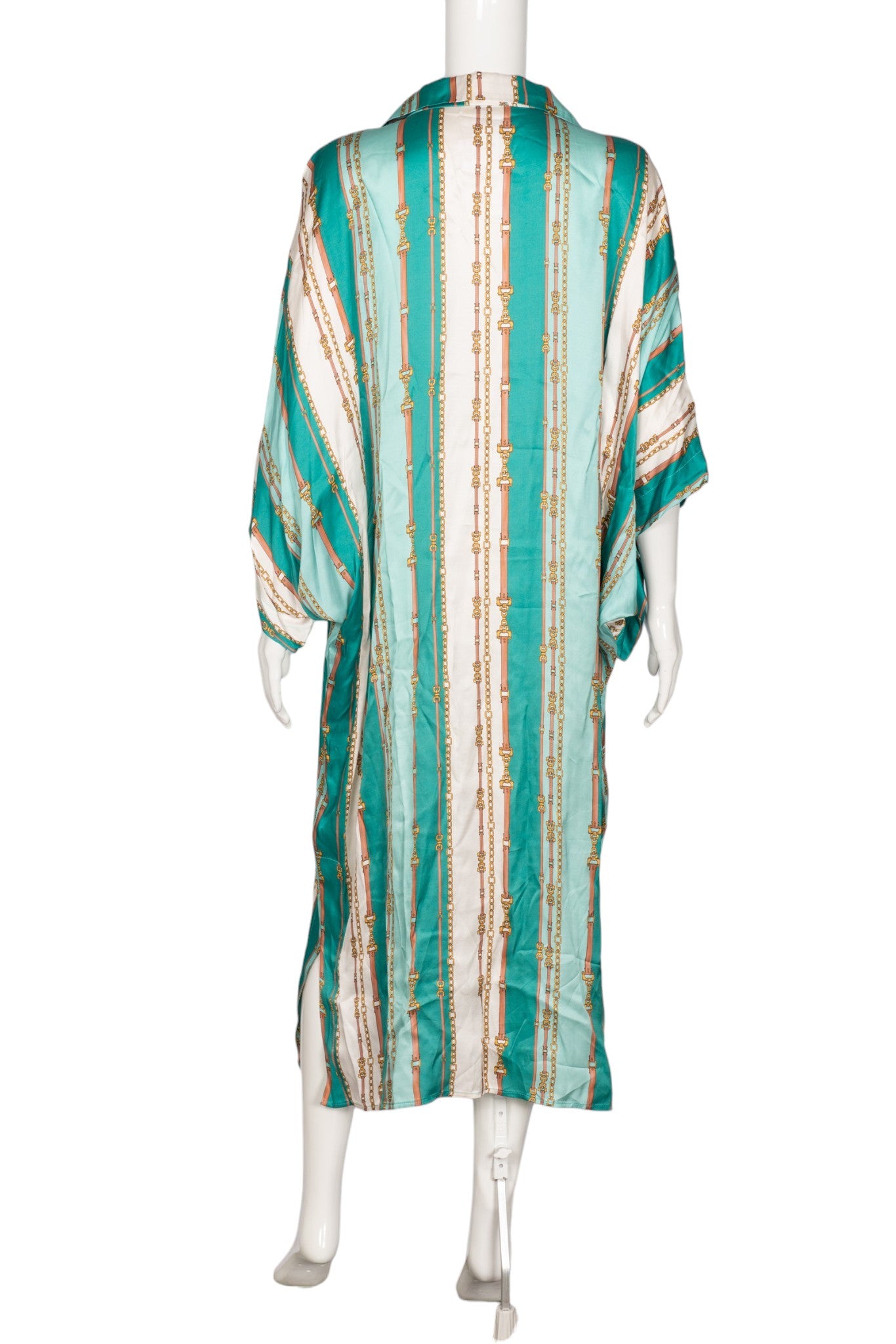 L'AGENCE Teal Green Satin Stripe Maxi Cover-Up Shirtdress Size Small