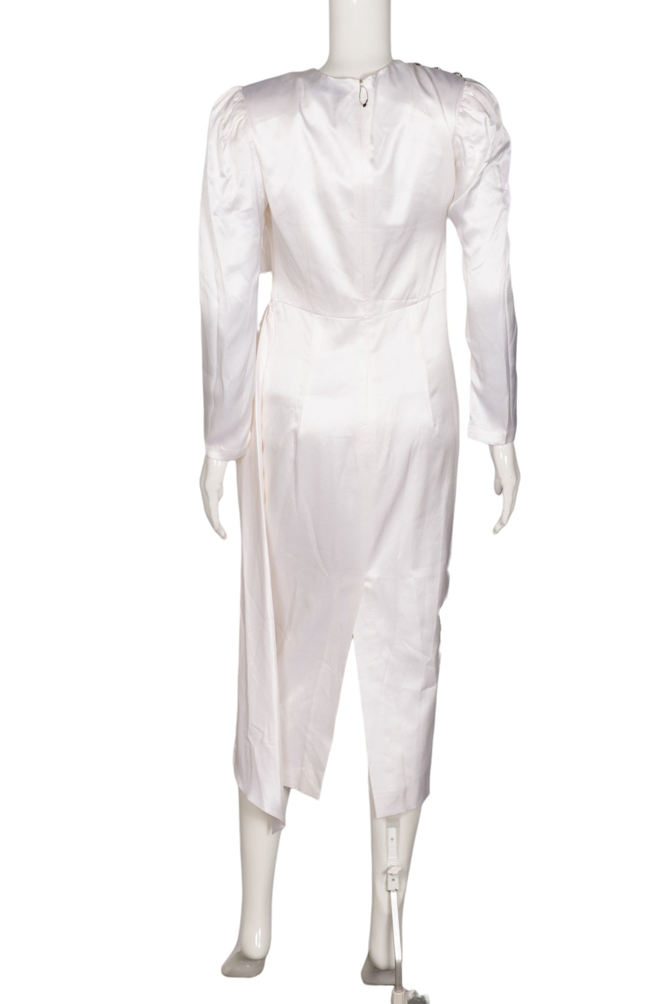 ALESSANDRA RICH White Draped Silk-Satin Midi Dress Size M