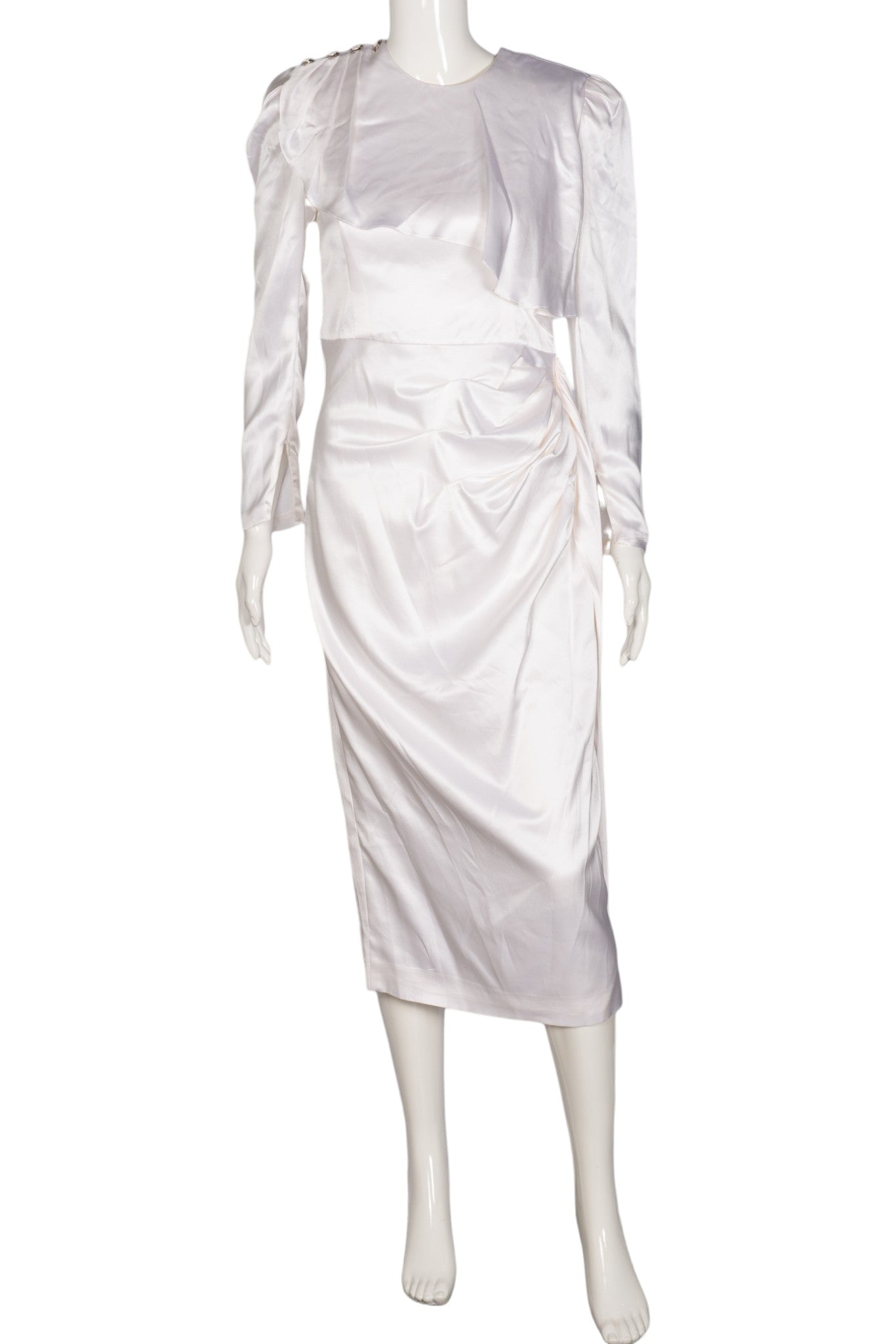 ALESSANDRA RICH White Draped Silk-Satin Midi Dress Size M