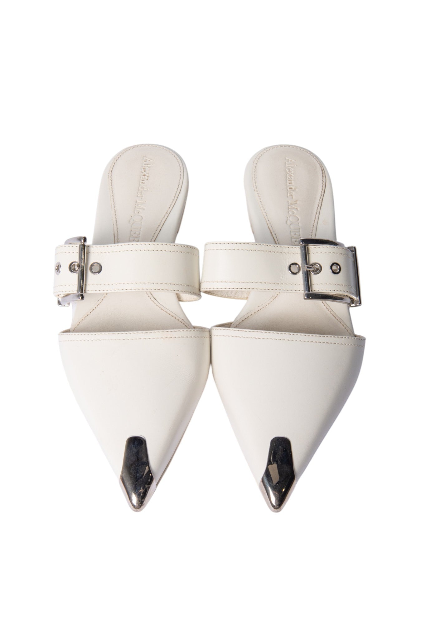 ALEXANDER MCQUEEN White Leather Punk Flat Mule Size 37