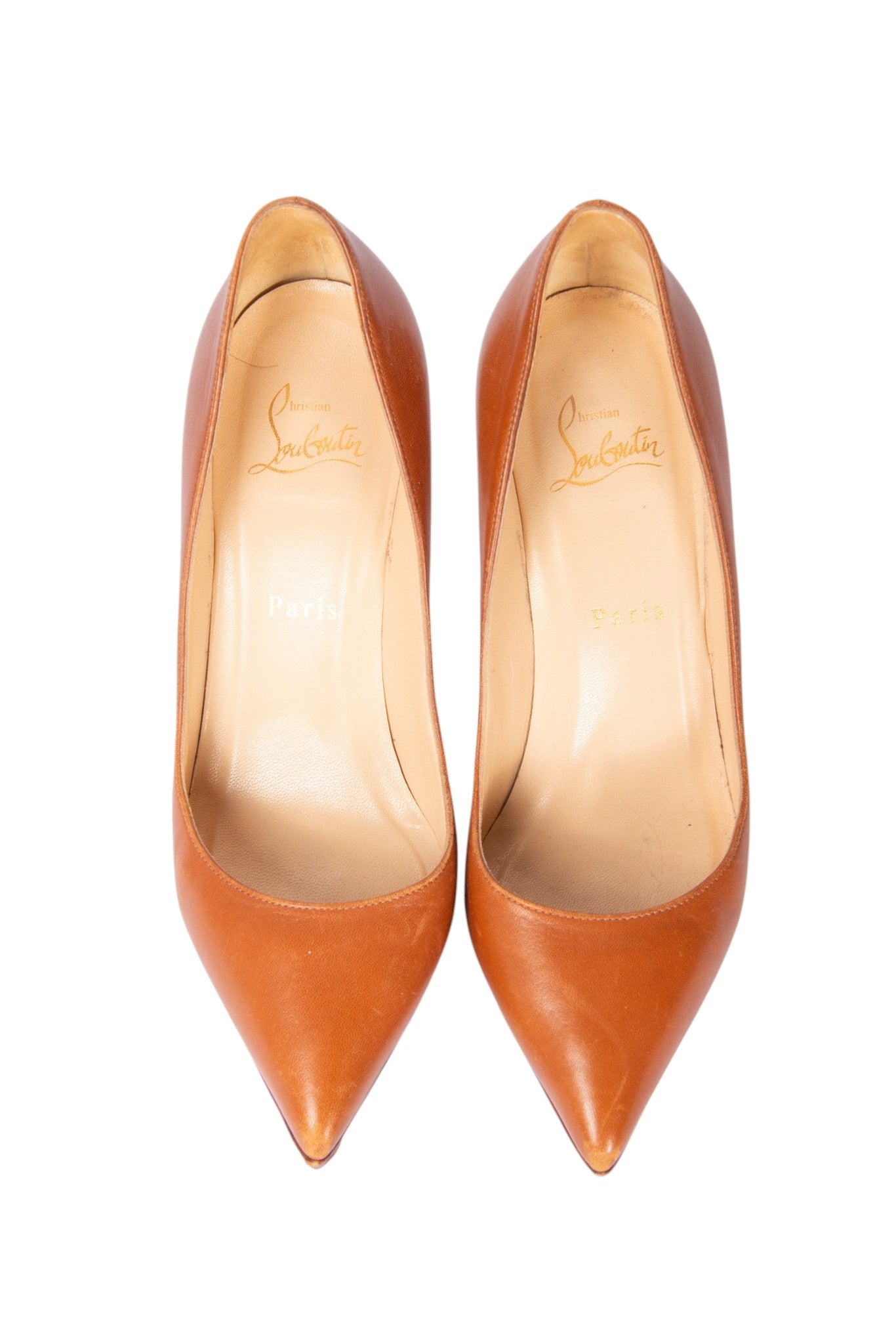 CHRISTIAN LOUBOUTIN Brown Leather Pointed Toe Pumps Size 37.5