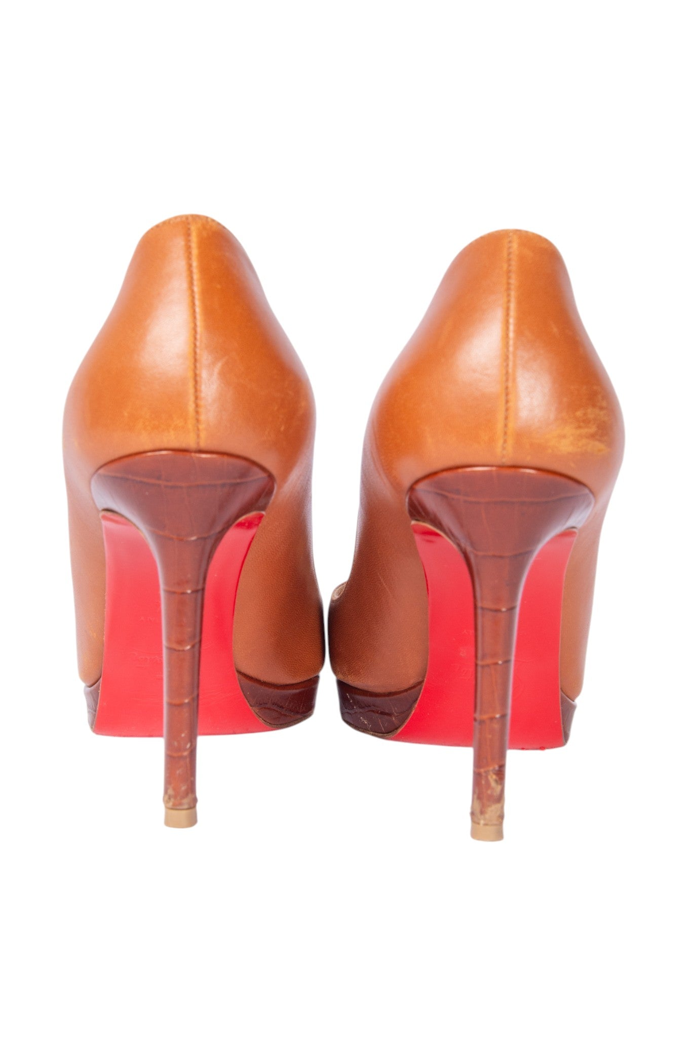 CHRISTIAN LOUBOUTIN Brown Leather Pointed Toe Pumps Size 37.5