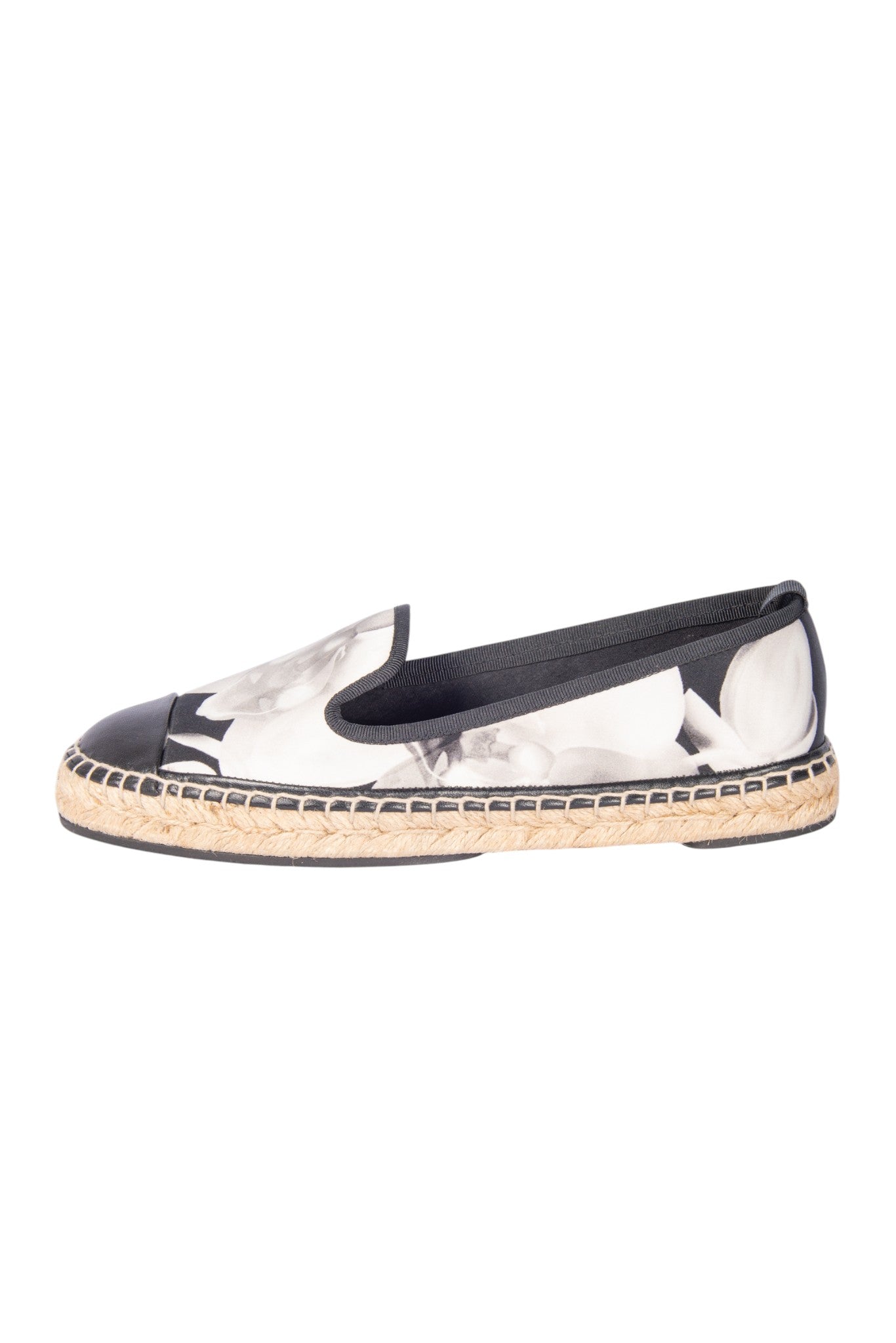 FENDI Black Satin Floral Print Espadrilles Size 38