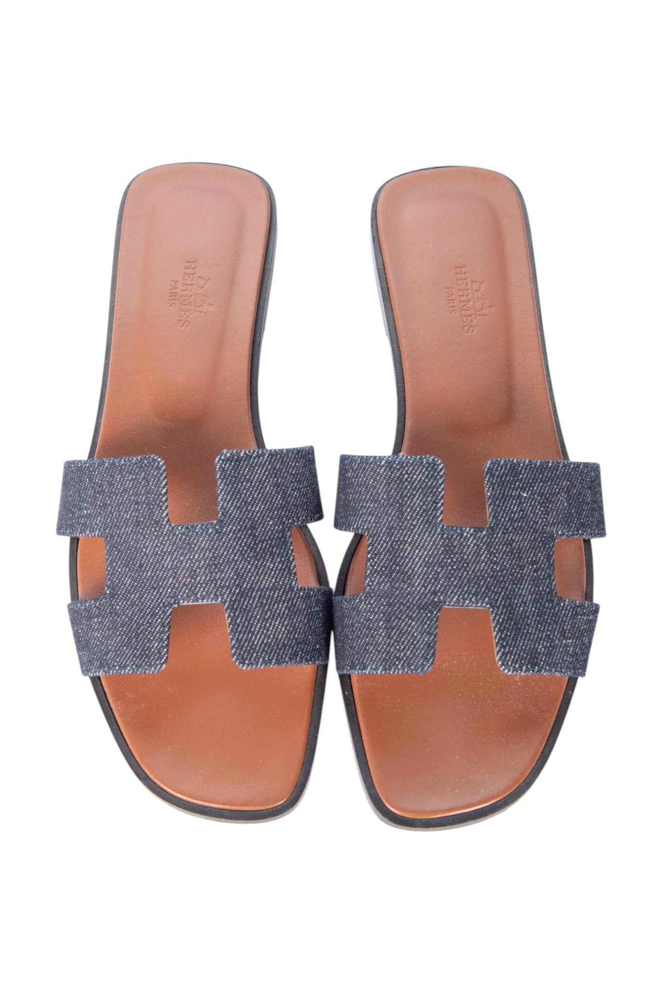 HERMÈS Blue Denim Oran Sandals Size 39.5