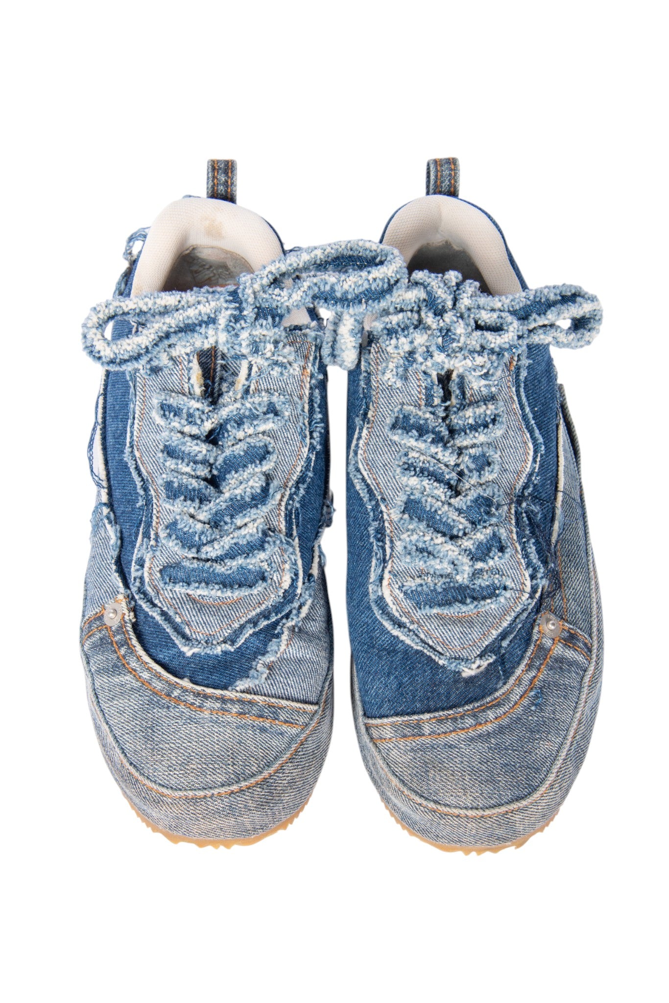 LOEWE Blue Deconstructed Denim Low Top Sneakers Size 38