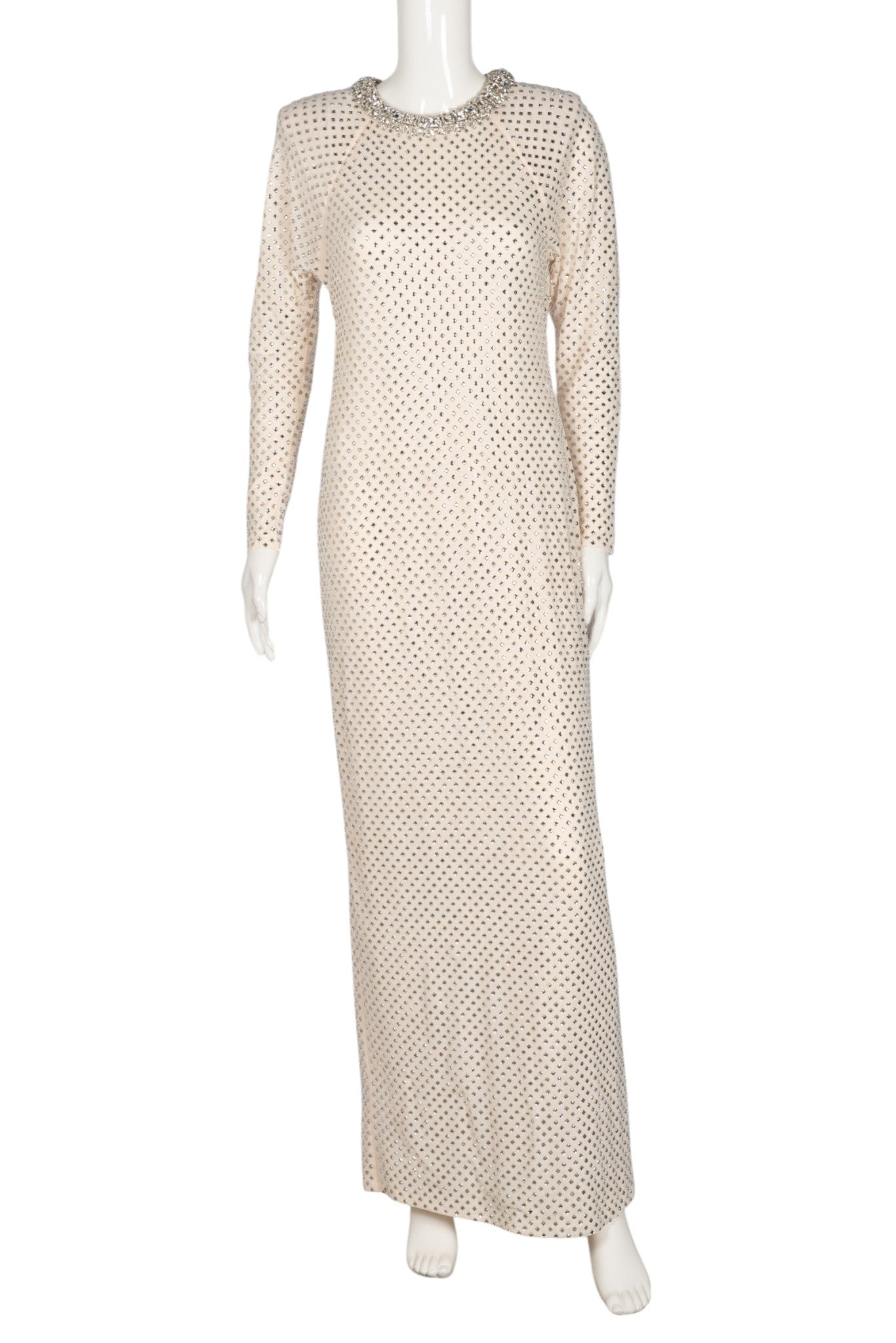 SELF-PORTRAIT Cream Beaded Maxi Dress Gown Size L