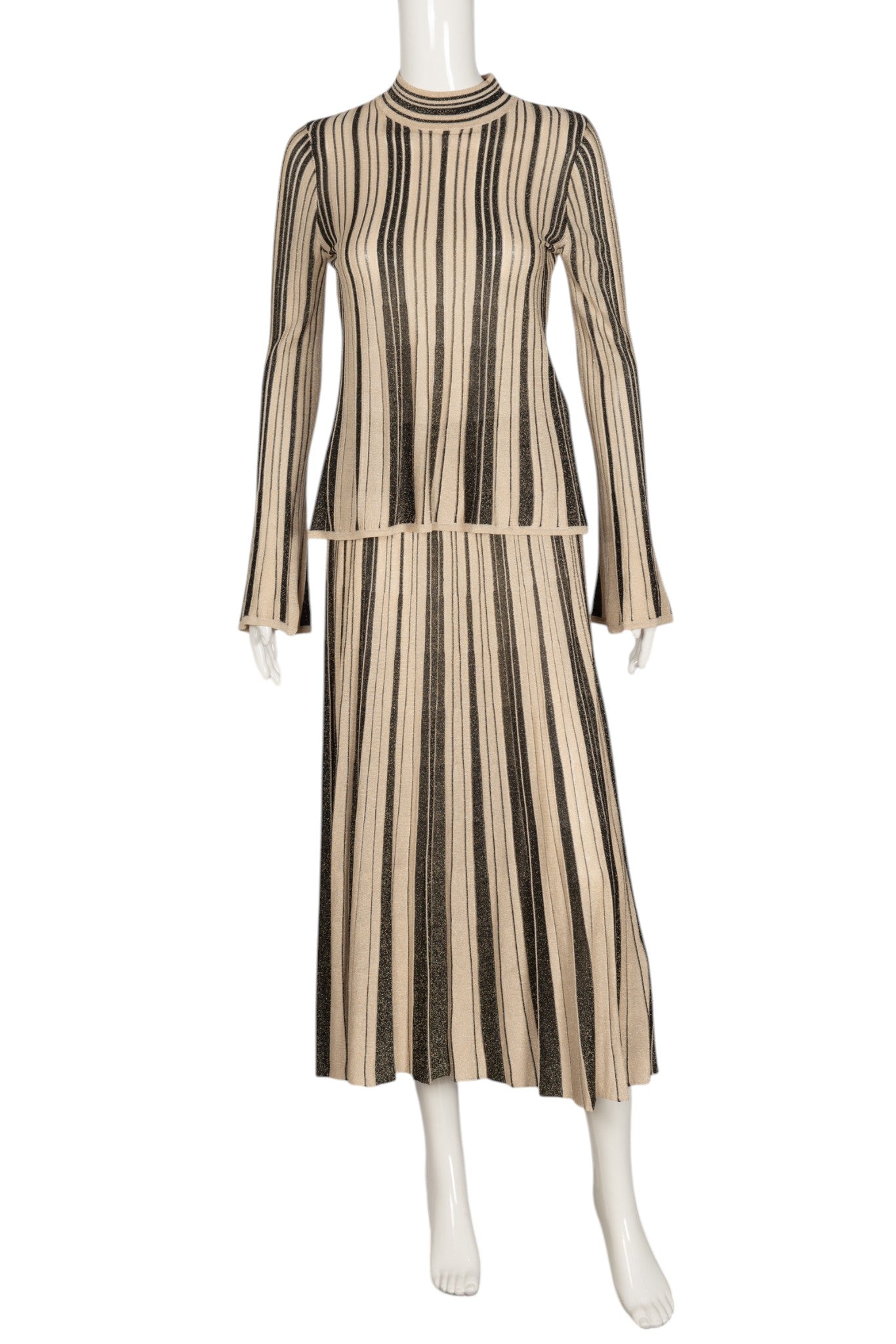 ZIMMERMANN Gold Metallic Knit Top and Skirt Set Size M