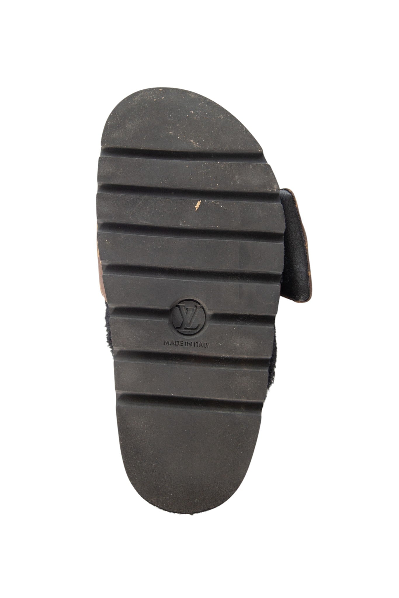 LOUIS VUITTON Black Sherpa Pillow Comfort Logo Mules Size 37