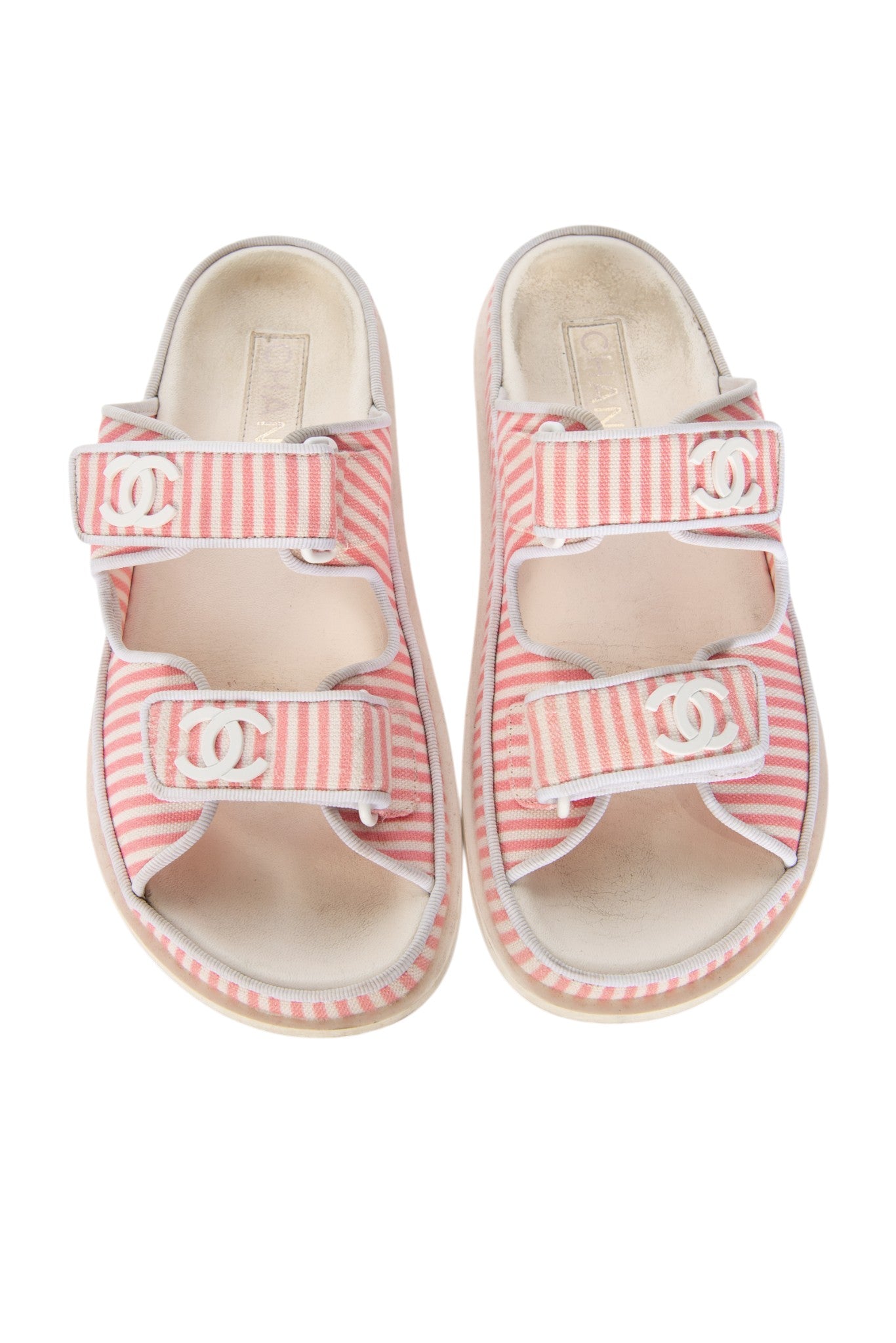 CHANEL Pink and White Striped CC Logo Sandals Size 37