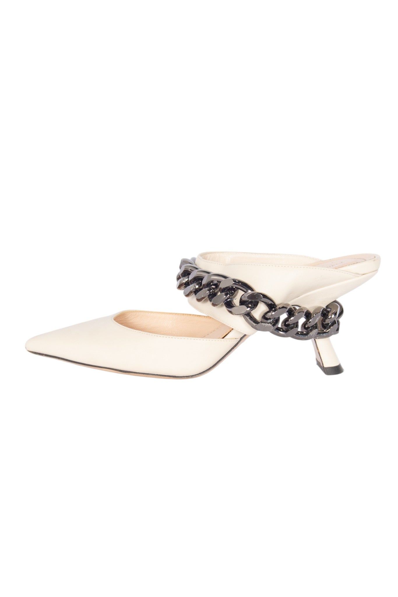 NICHOLAS KIRKWOOD Ivory Leather Chained Pointy Toe Mule Heels Size 37