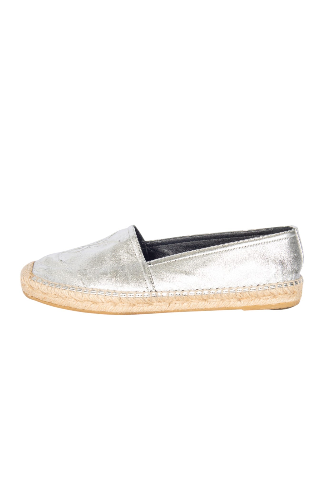 SAINT LAURENT Metallic Leather Monogram Espadrilles Size 37