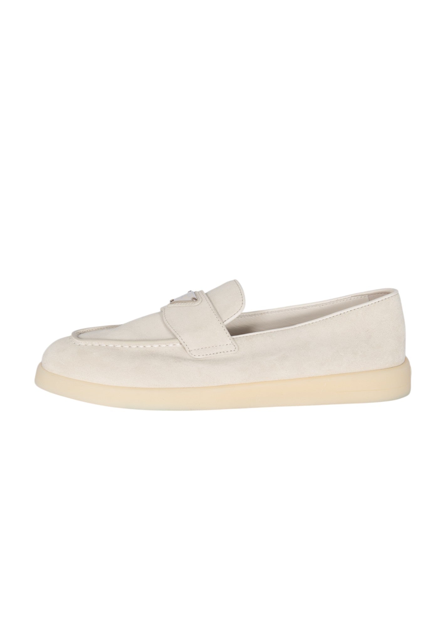 Prada Grey Suede Triangle Logo Loafers Size 37
