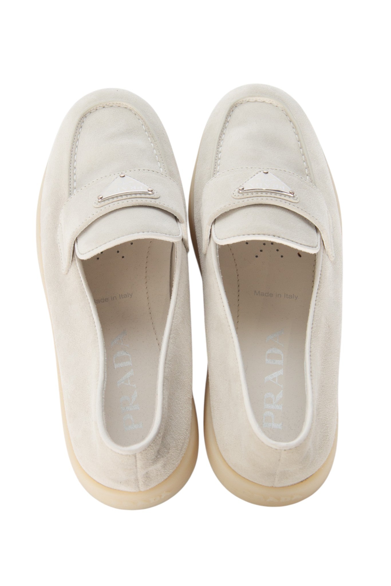 Prada Grey Suede Triangle Logo Loafers Size 37