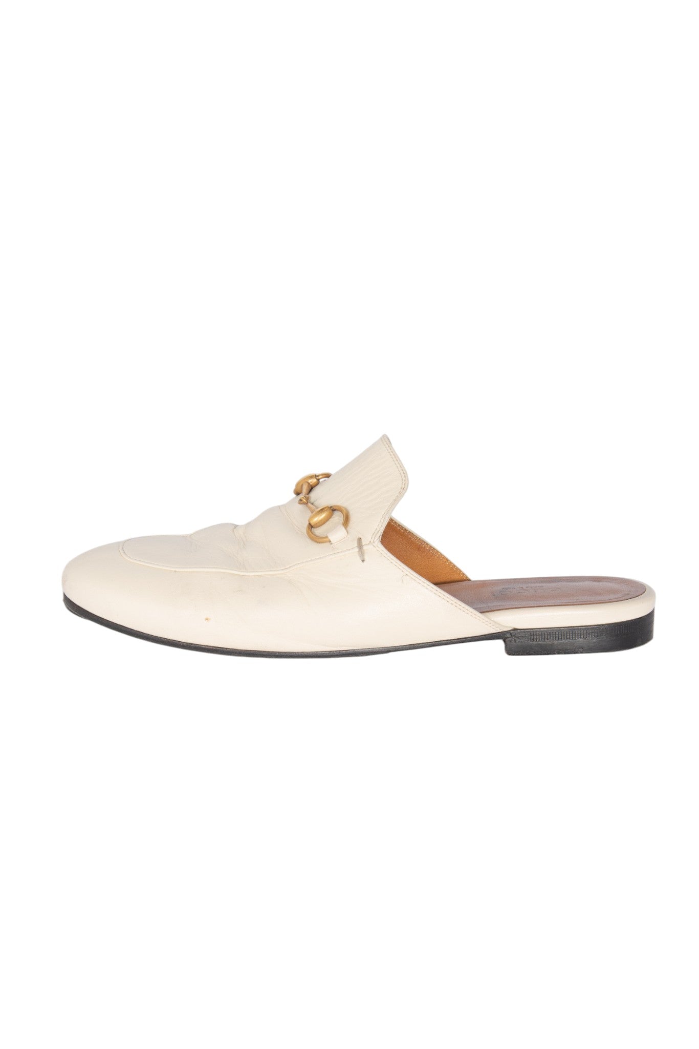 GUCCI White Leather Horsebit Mule Loafers Size 37.5