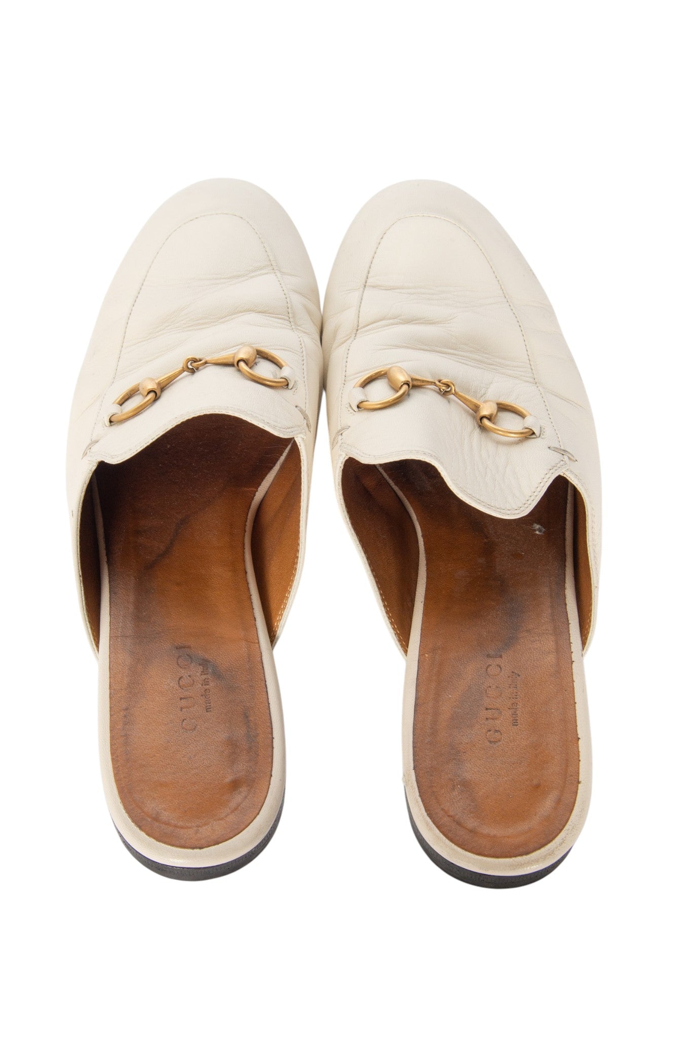 GUCCI White Leather Horsebit Mule Loafers Size 37.5