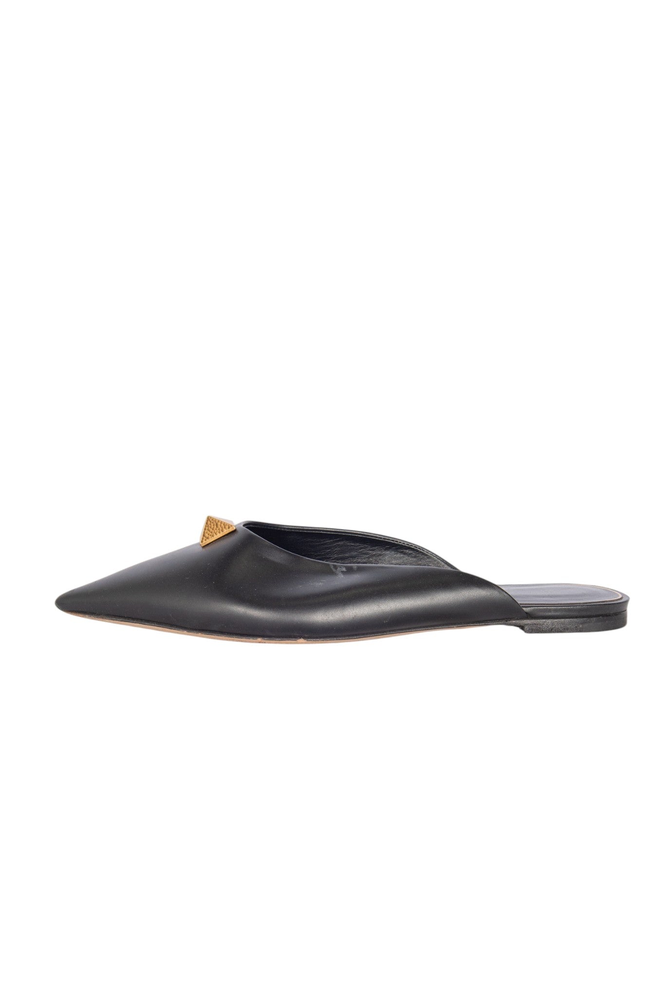 VALENTINO Black Leather Pointed Mule Flats Size 37.5