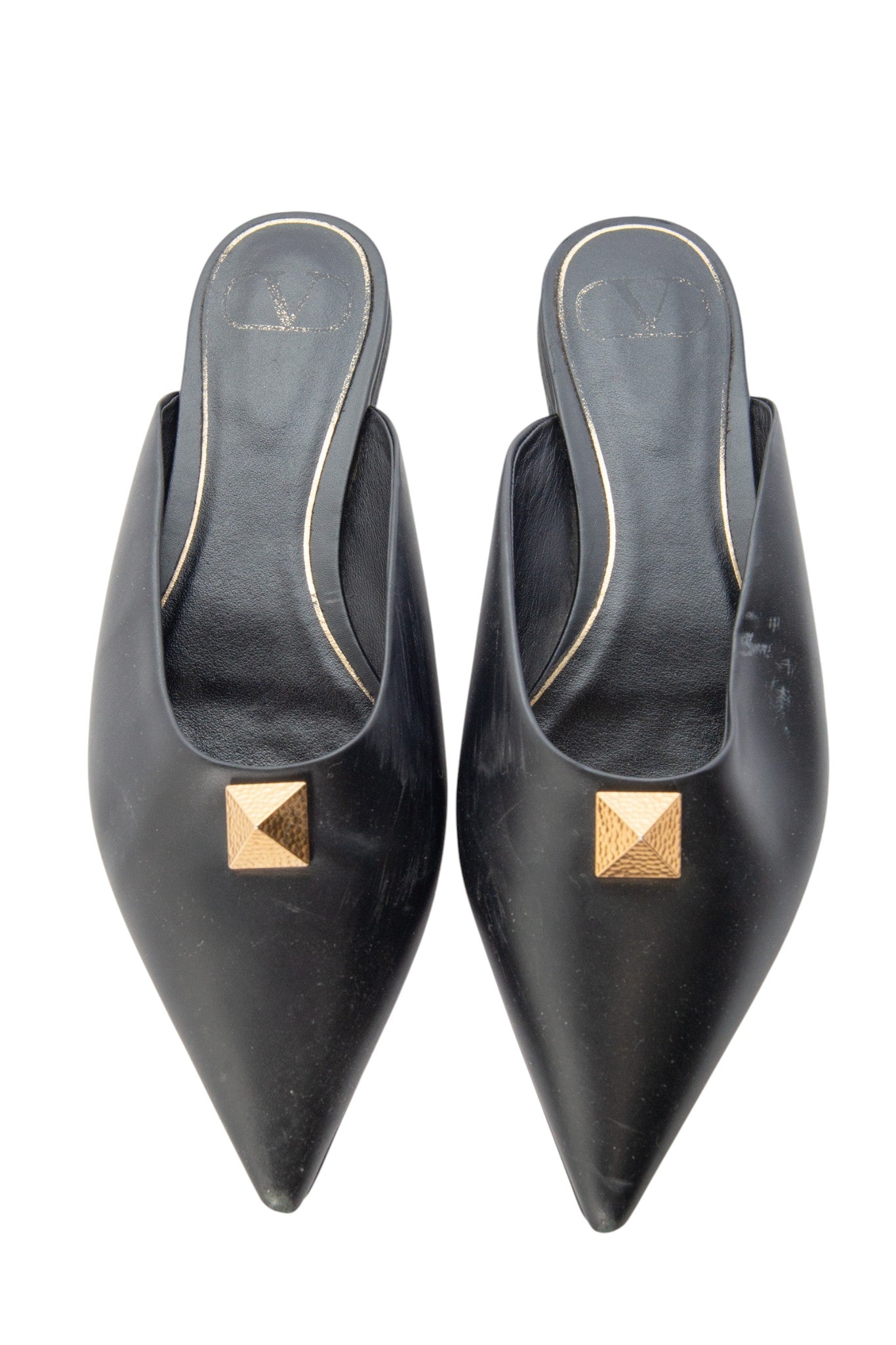 VALENTINO Black Leather Pointed Mule Flats Size 37.5