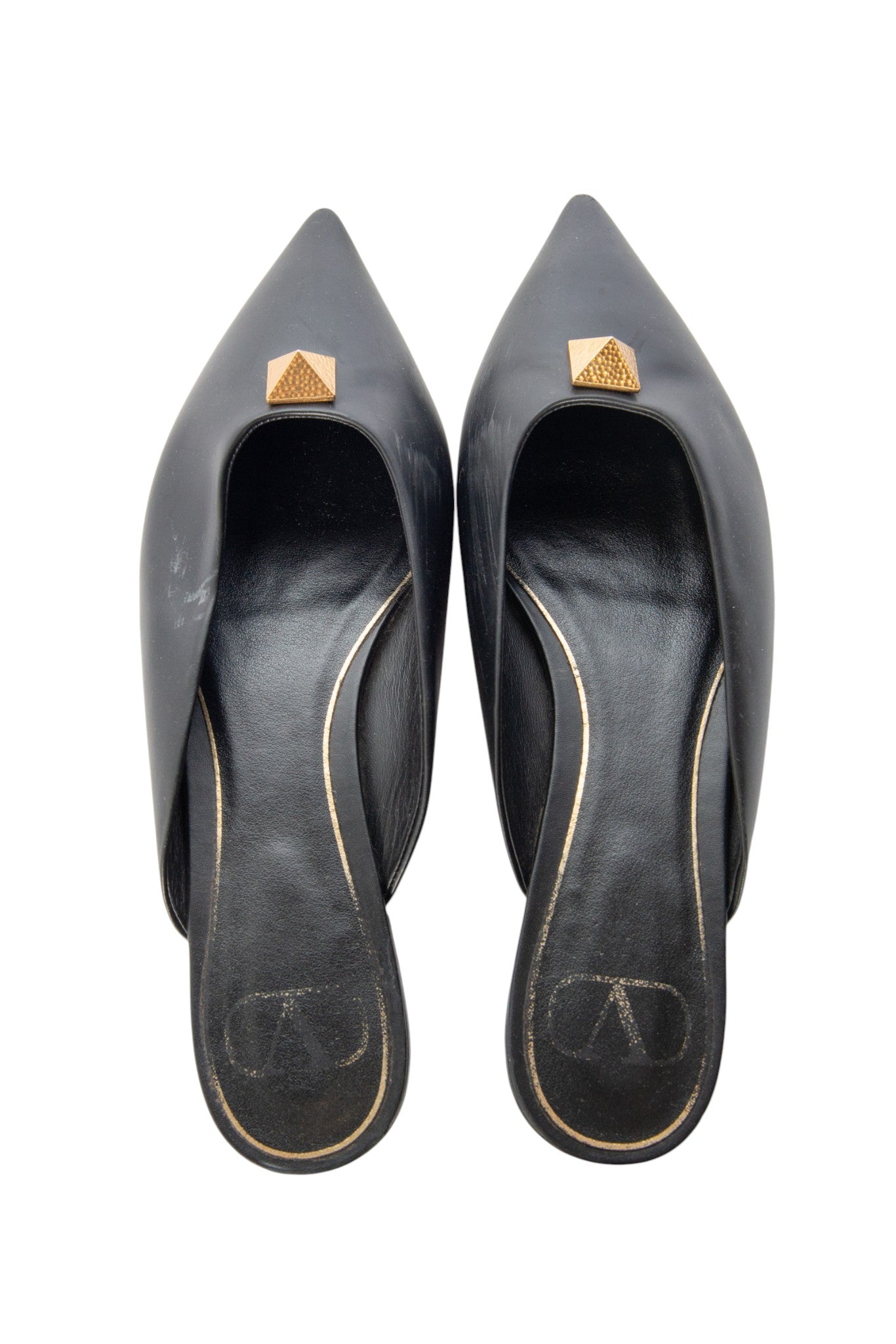 VALENTINO Black Leather Pointed Mule Flats Size 37.5