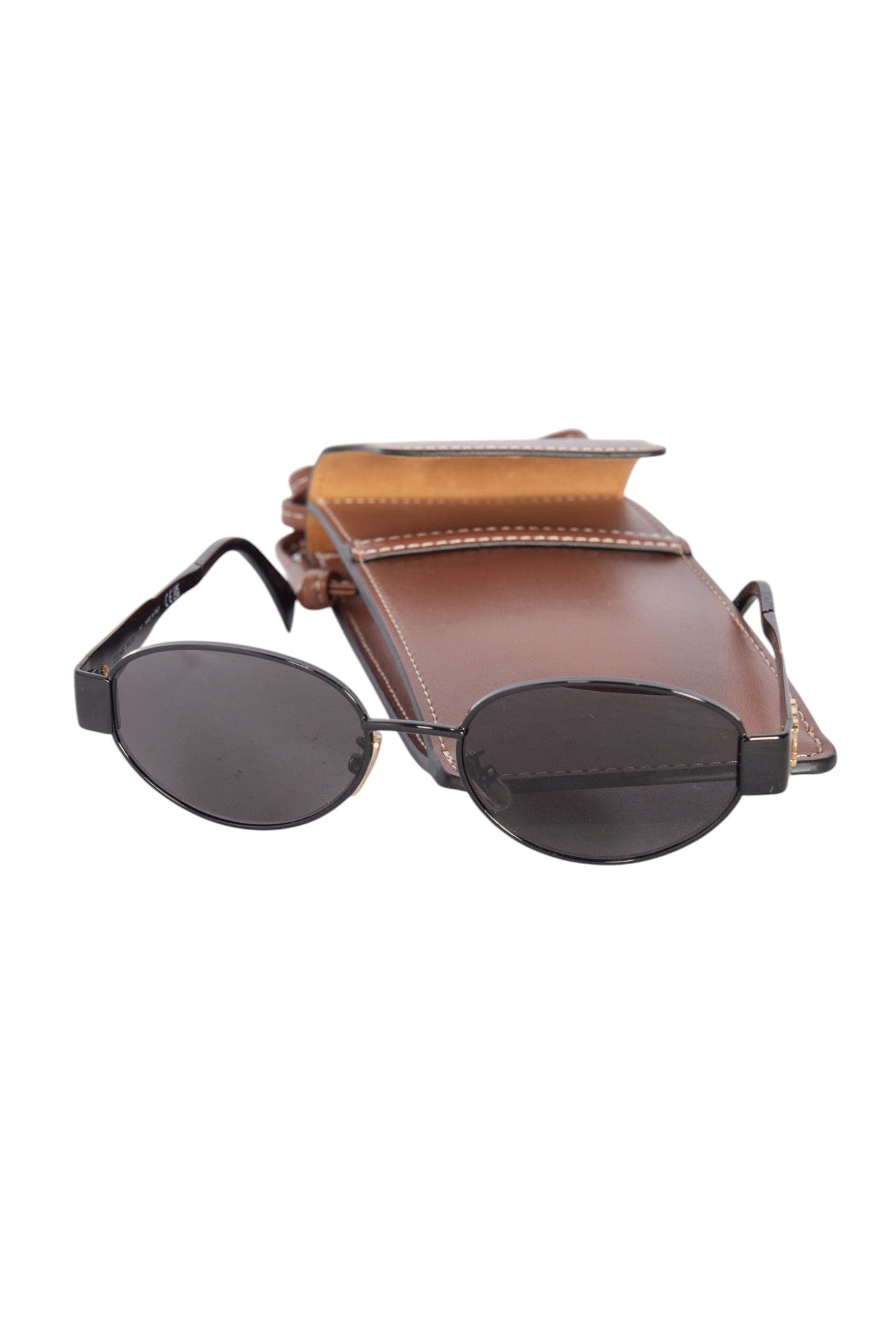 CELINE Triomphe Metal Oval Sunglasses with Black Lenses