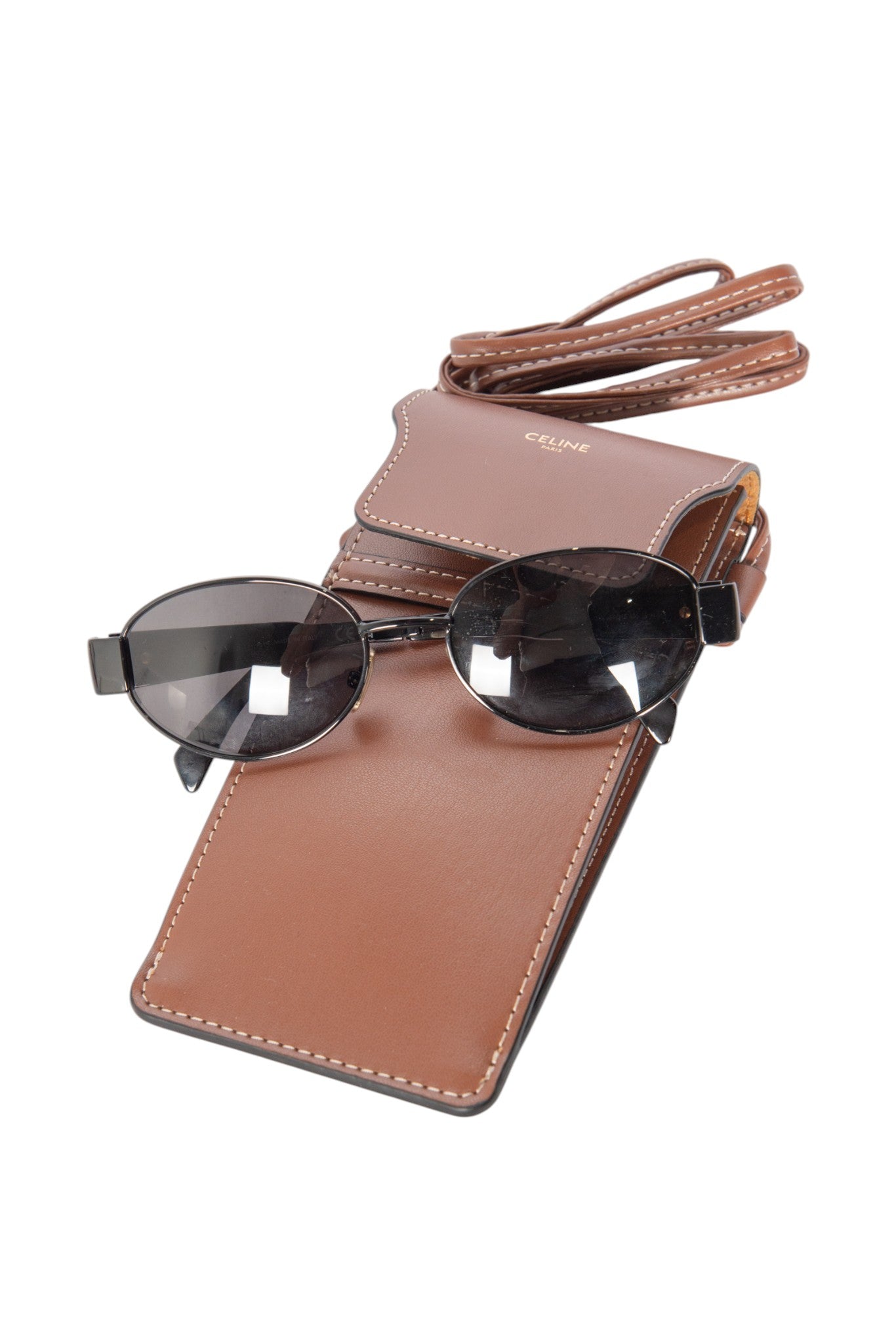 CELINE Triomphe Metal Oval Sunglasses with Black Lenses