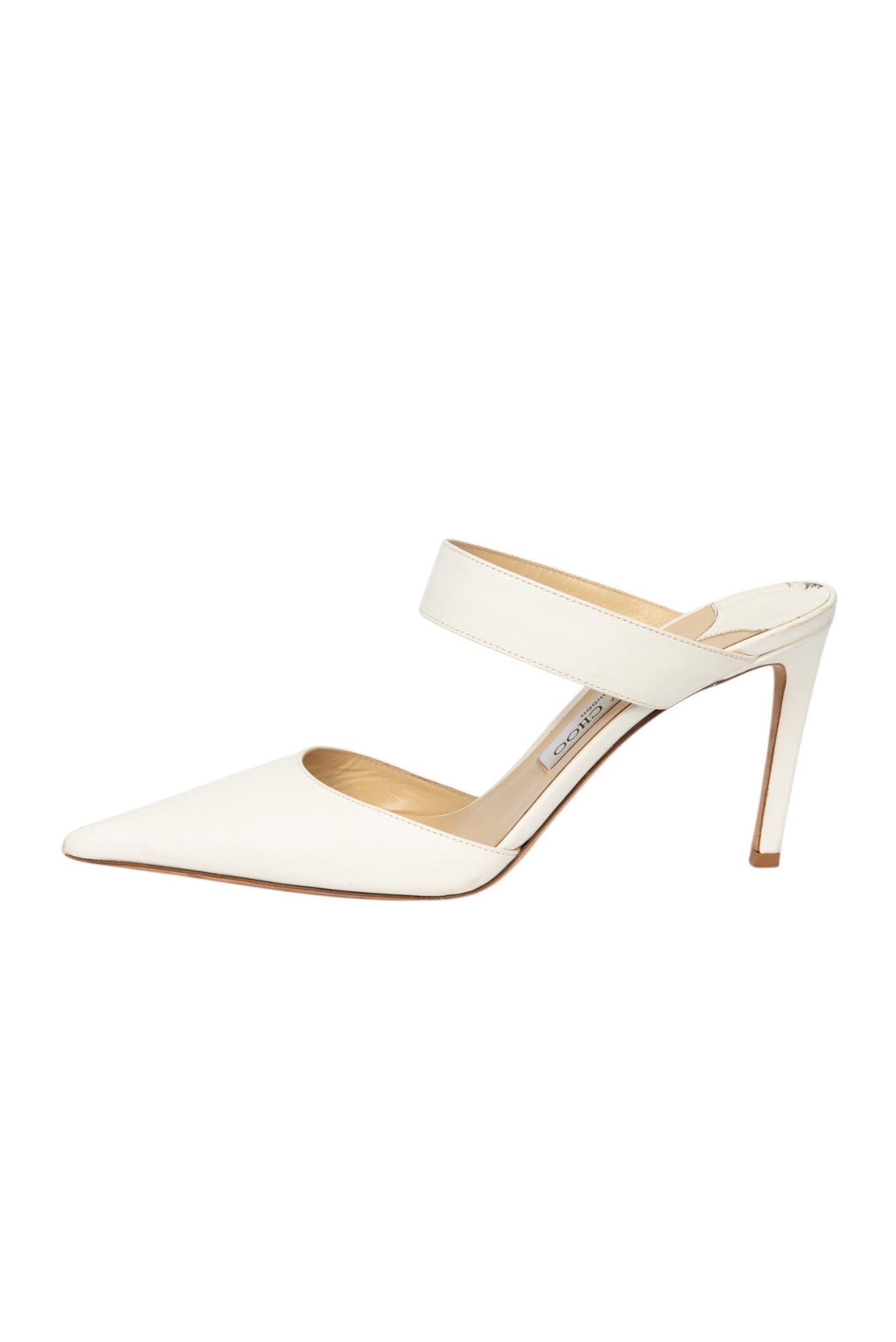 JIMMY CHOO White Leather Cheri Strapped Mule Heels Size 39.5