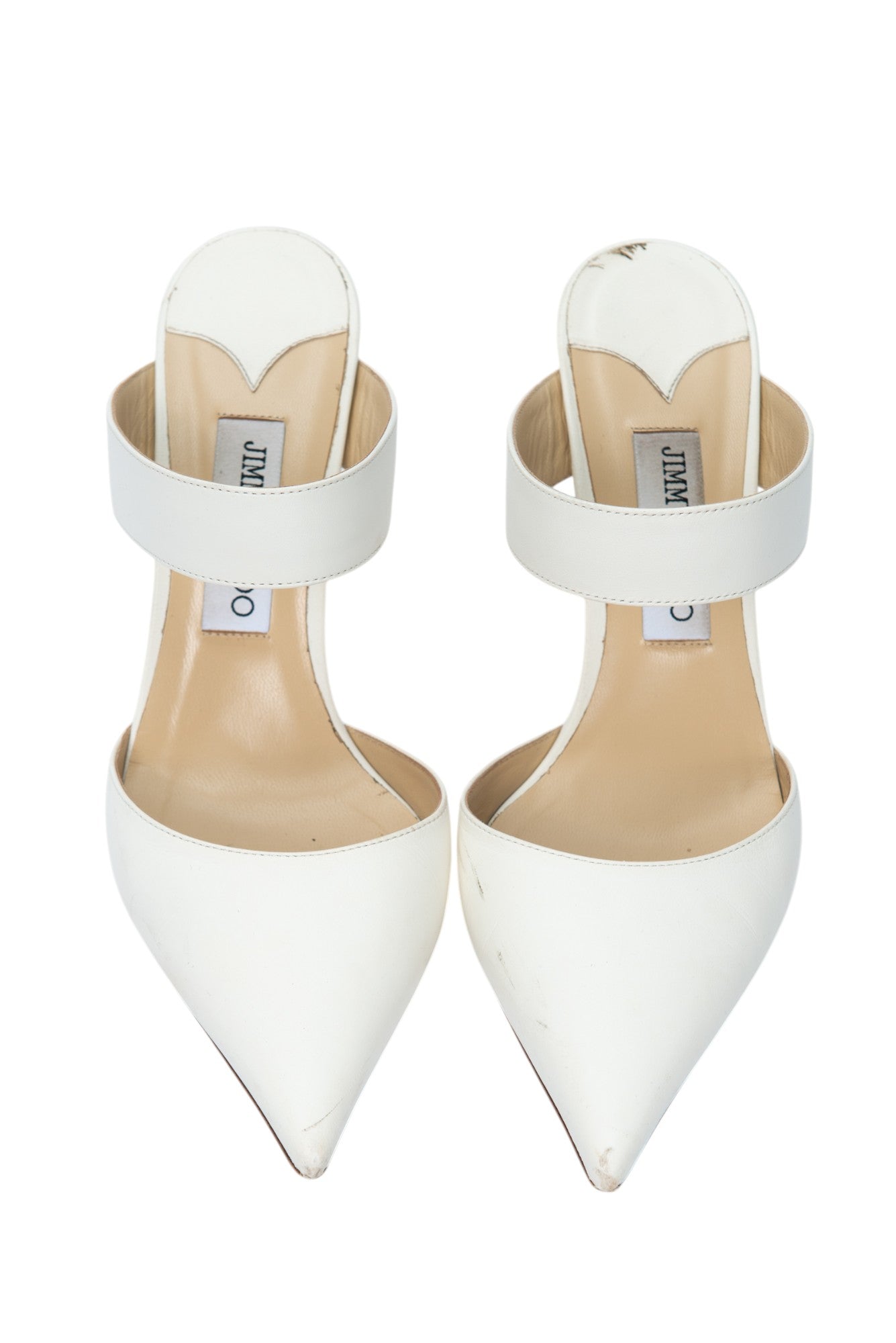 JIMMY CHOO White Leather Cheri Strapped Mule Heels Size 39.5