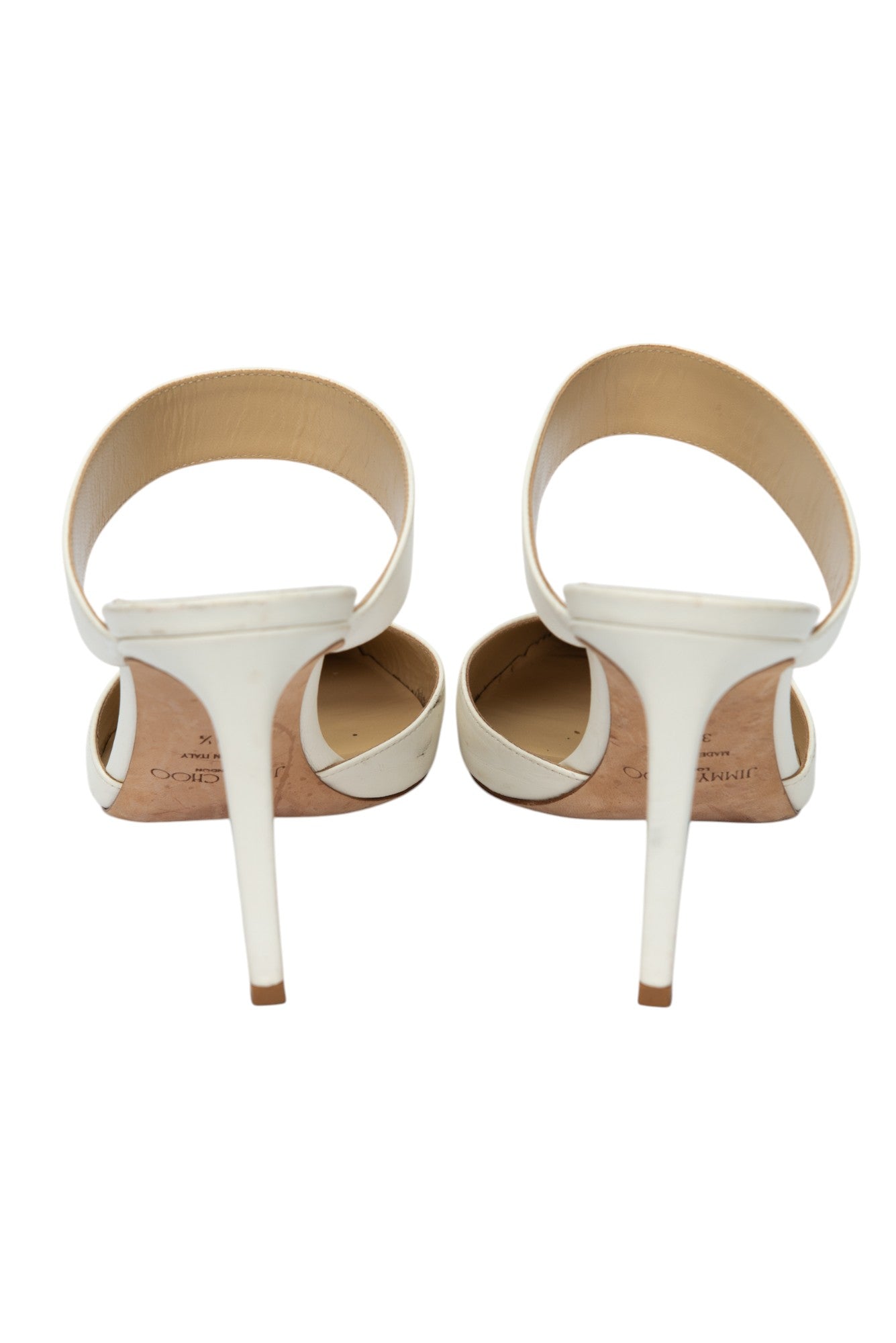 JIMMY CHOO White Leather Cheri Strapped Mule Heels Size 39.5