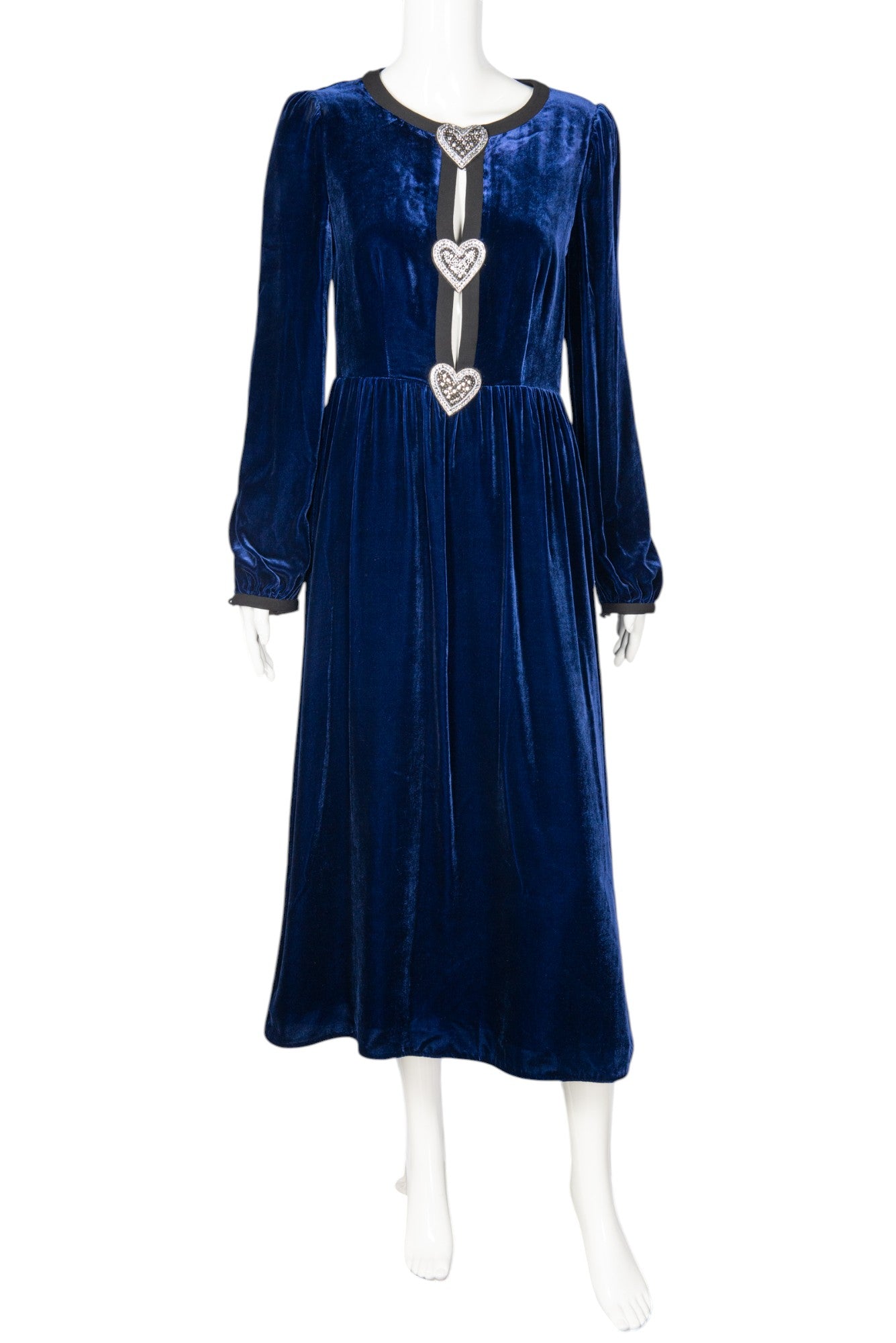 SALONI Blue Velvet Camille Crystal Maxi Dress Size XS