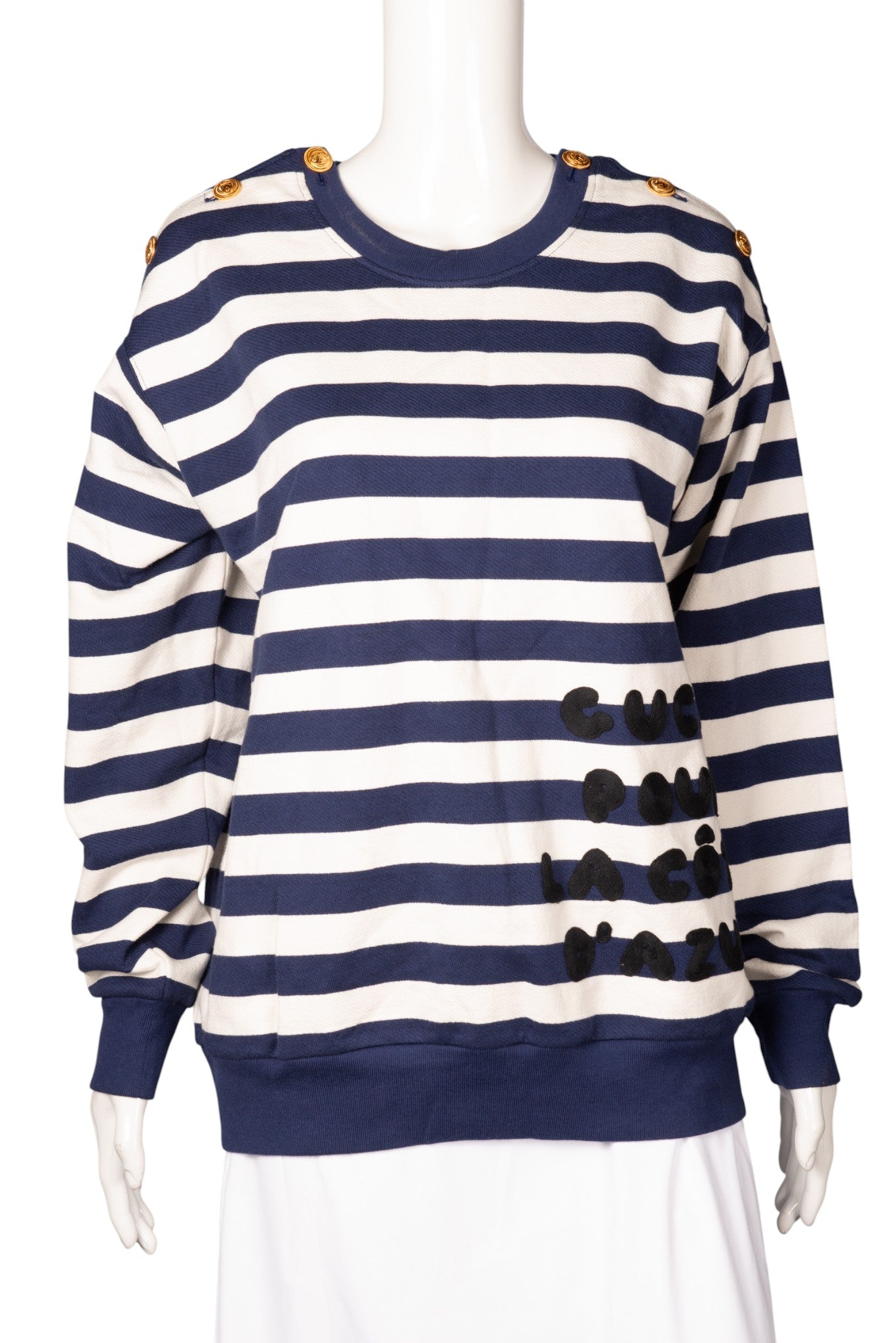 GUCCI Navy White Cotton Striped Sweatshirt Size M