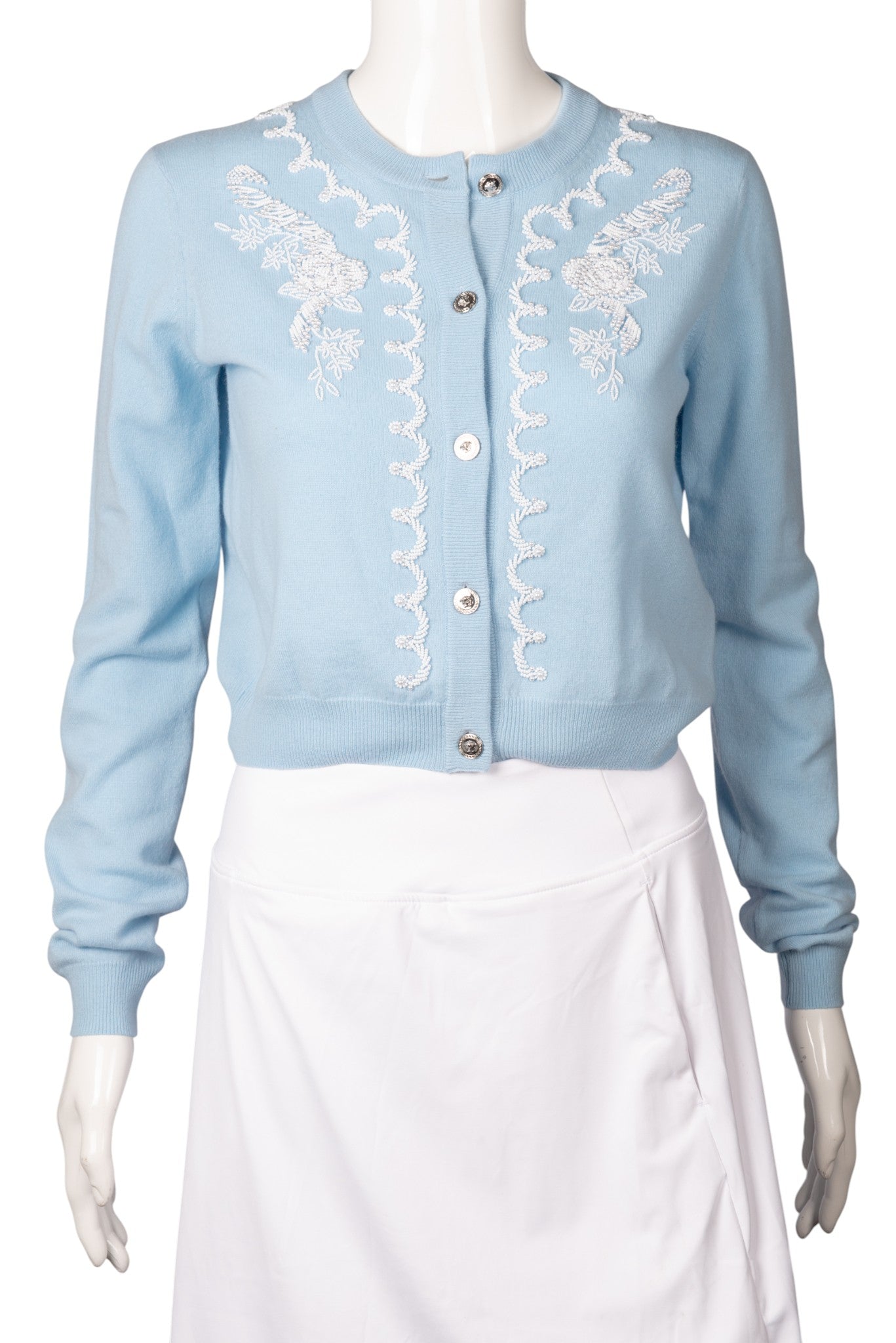 VERSACE Blue Wool Cardigan Sweater Size XS