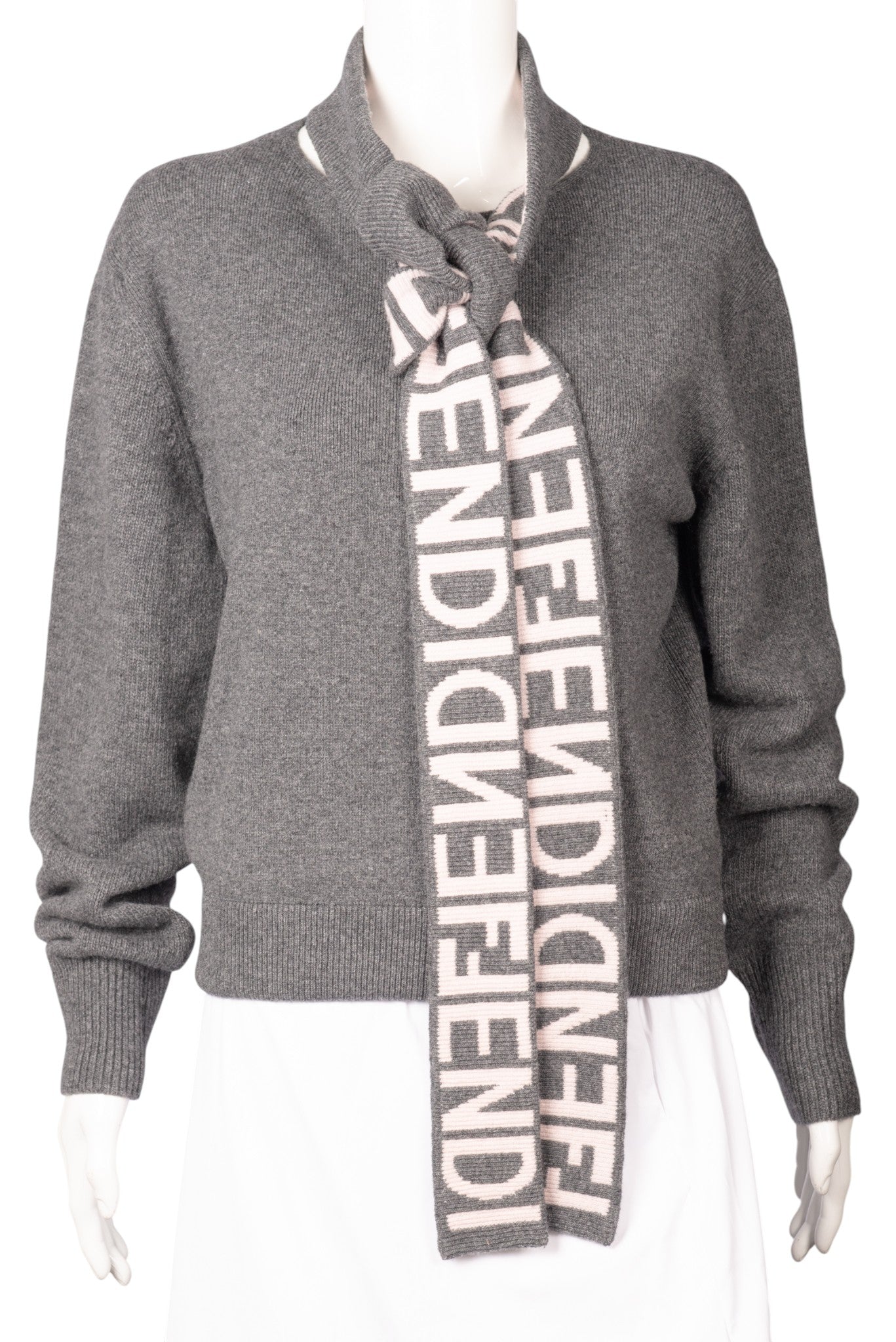 FENDI Grey Wool Graphic Print Sweater Size XS