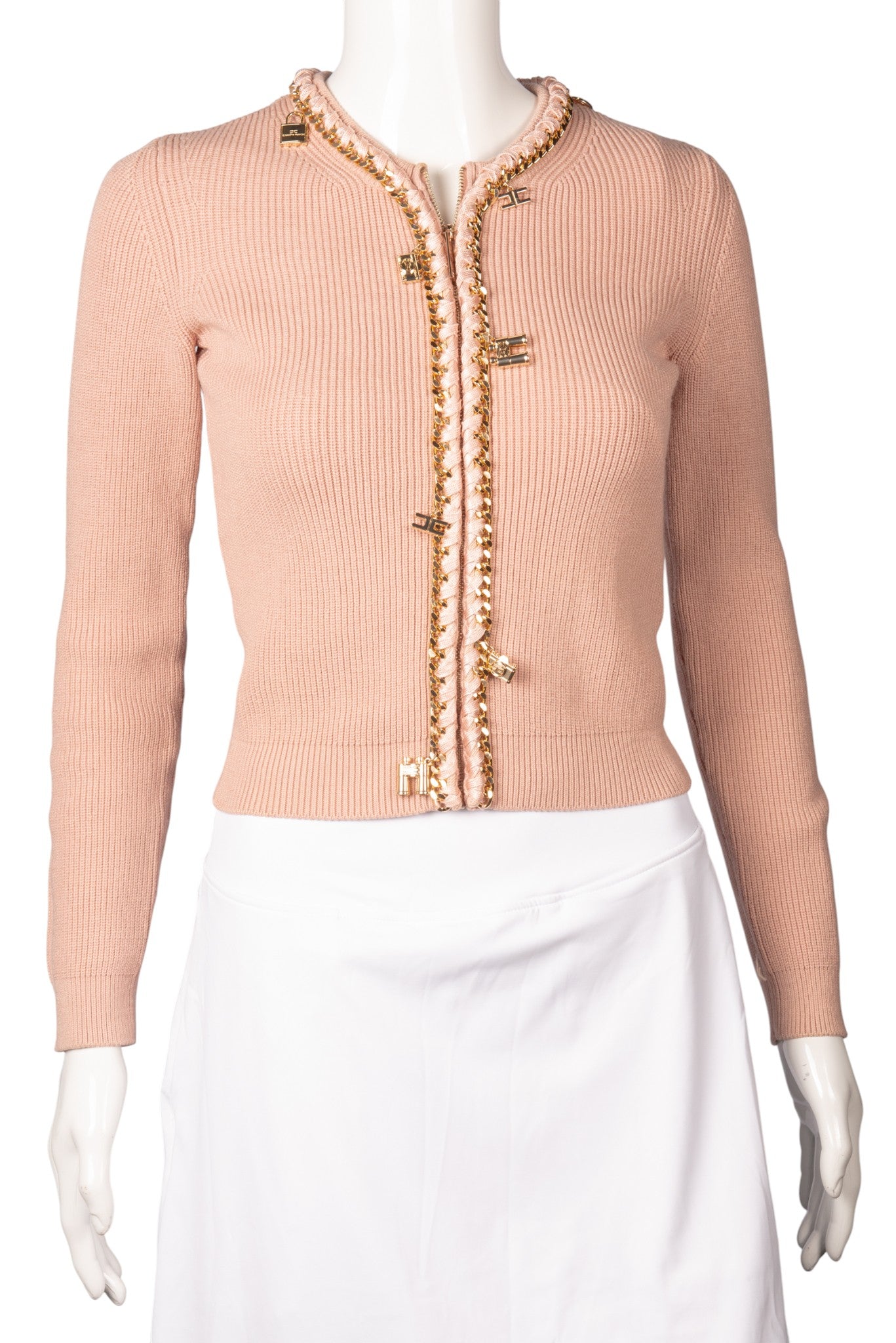 ELISABETTA FRANCHI Pink Knit Cardigan Sweater Size XS
